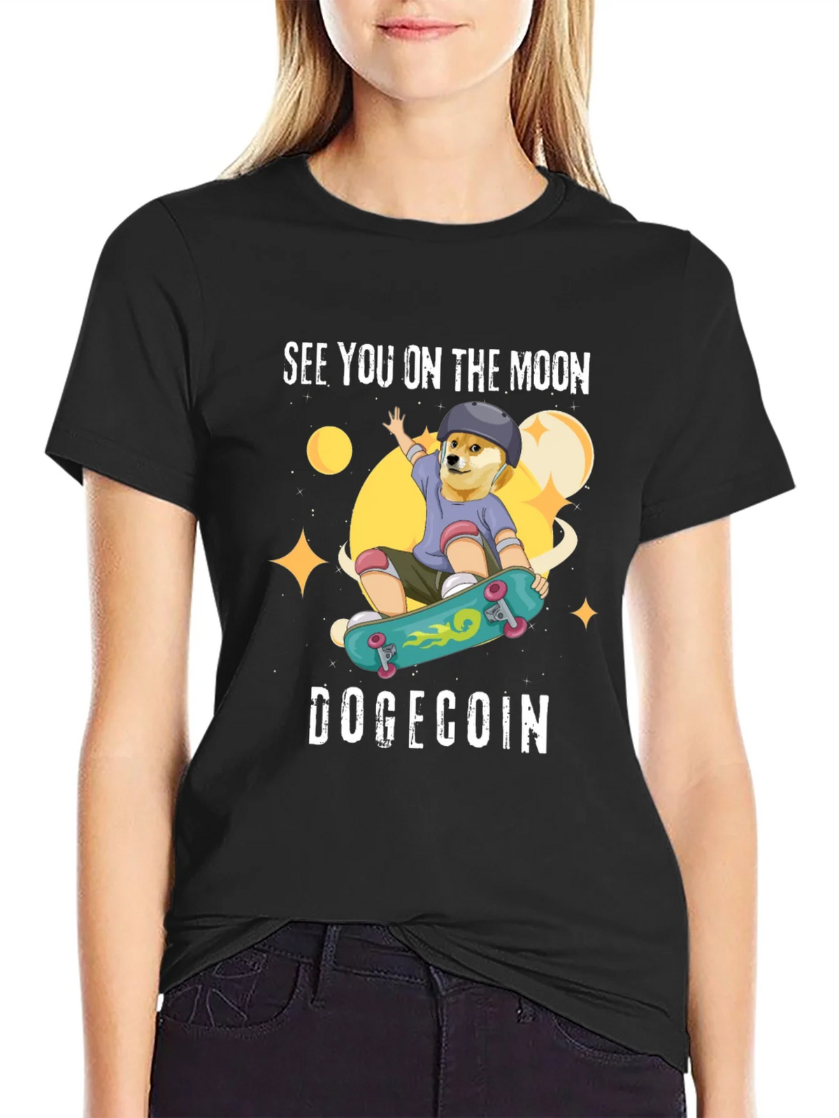 DogeCoin Moon Ride Black T-Shirt product image 2