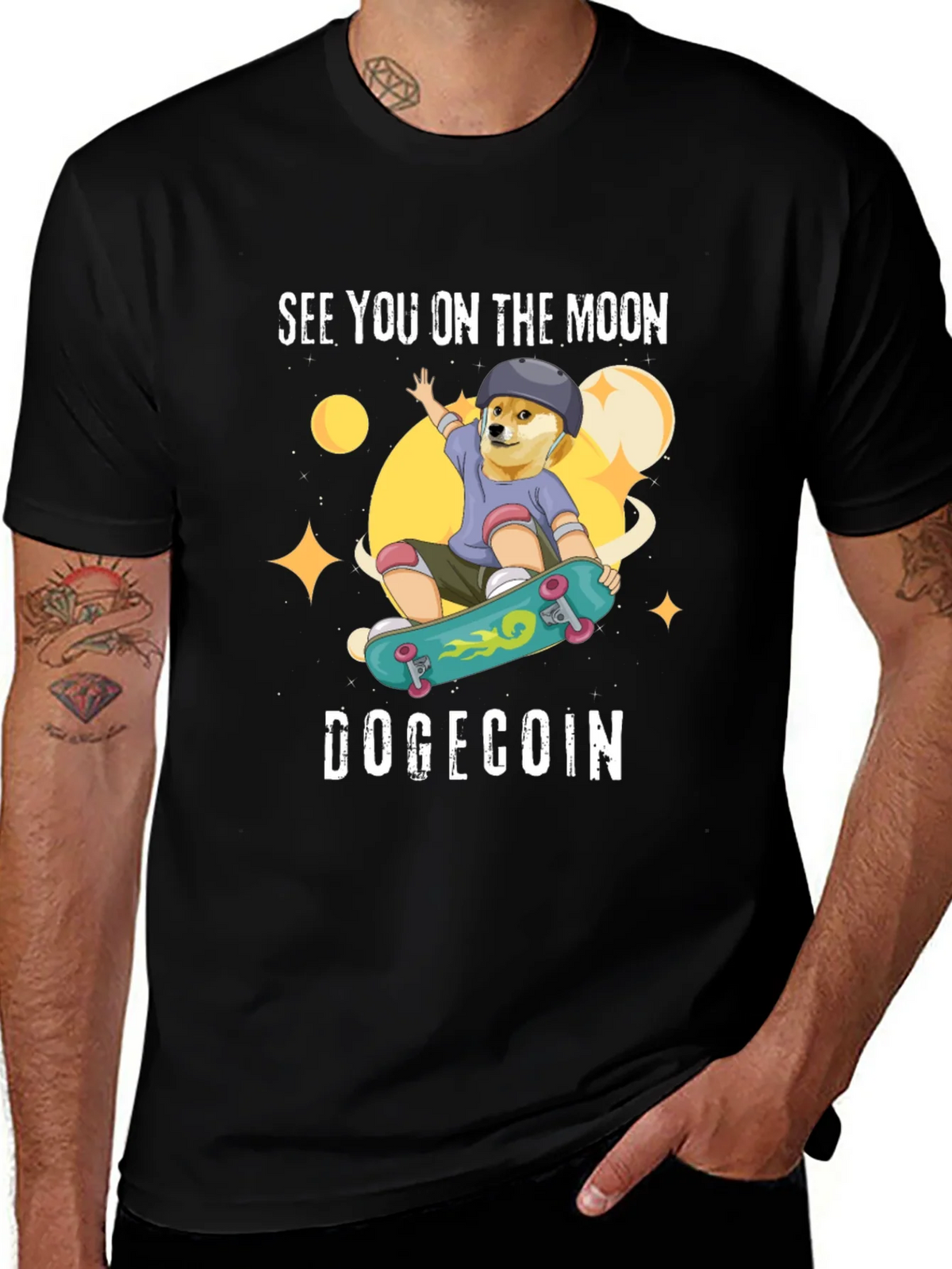 DogeCoin Moon Ride Black T-Shirt product image 1