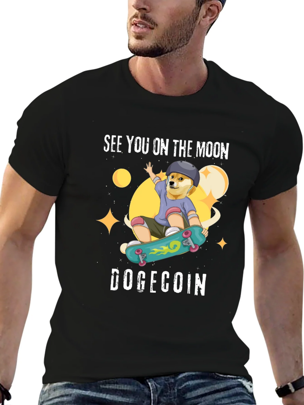 DogeCoin Moon Ride Black T-Shirt product image 6