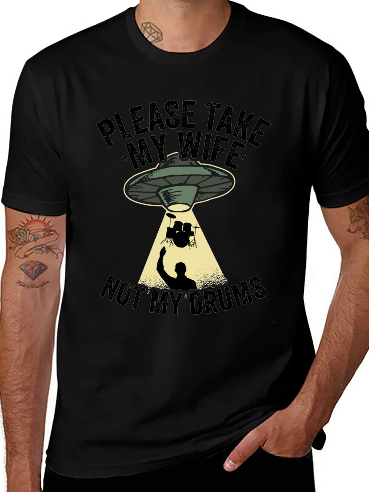 Funny Alien Abduction Drums T-Shirt product image 1