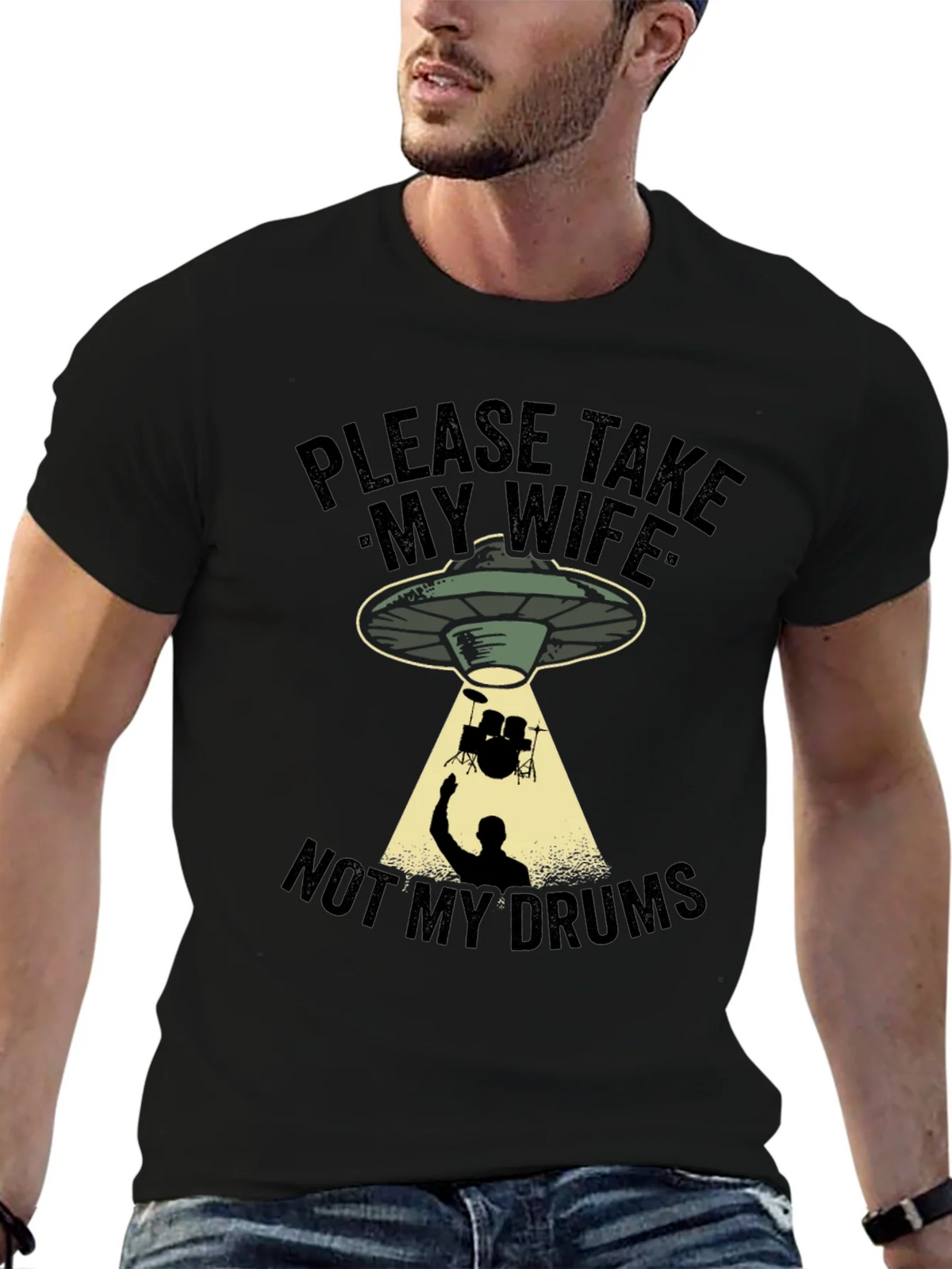 Funny Alien Abduction Drums T-Shirt product image 6