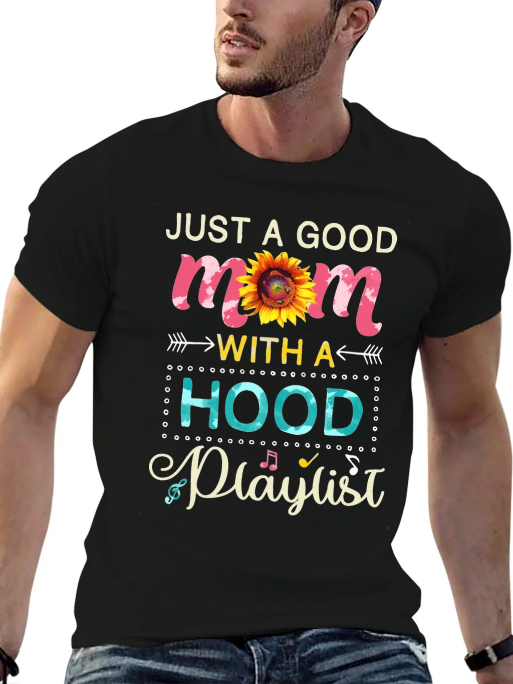 Just a Good Mom with a Hood Playlist T-Shirt product image 6