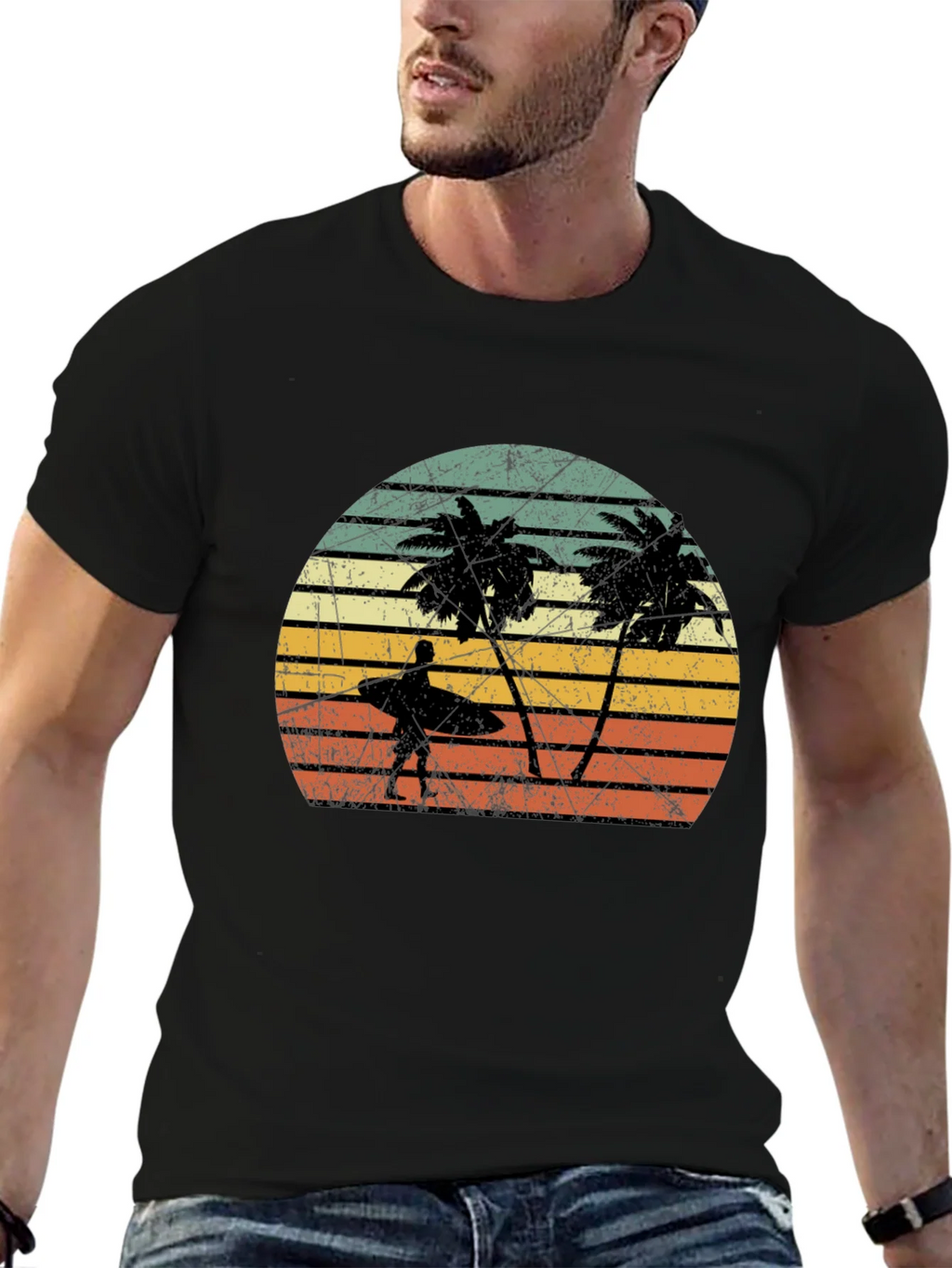 Retro Palm Tree Surfer Graphic Tee product image 6