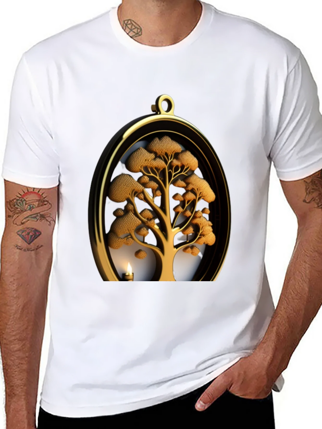 Golden Tree Pendant Graphic Black T-Shirt product image 7