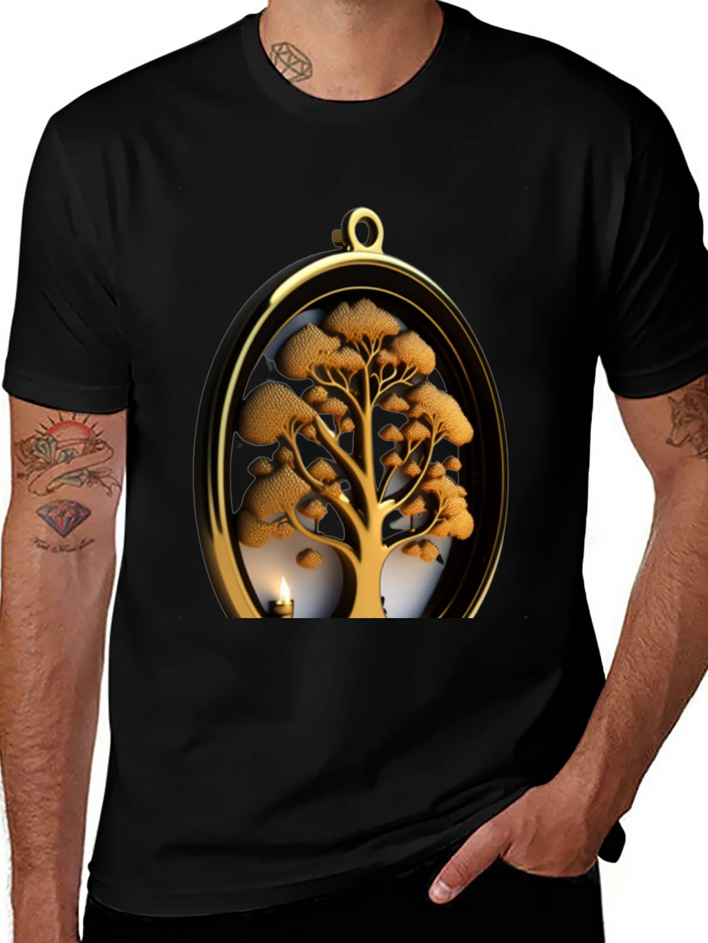 Golden Tree Pendant Graphic Black T-Shirt product image 1