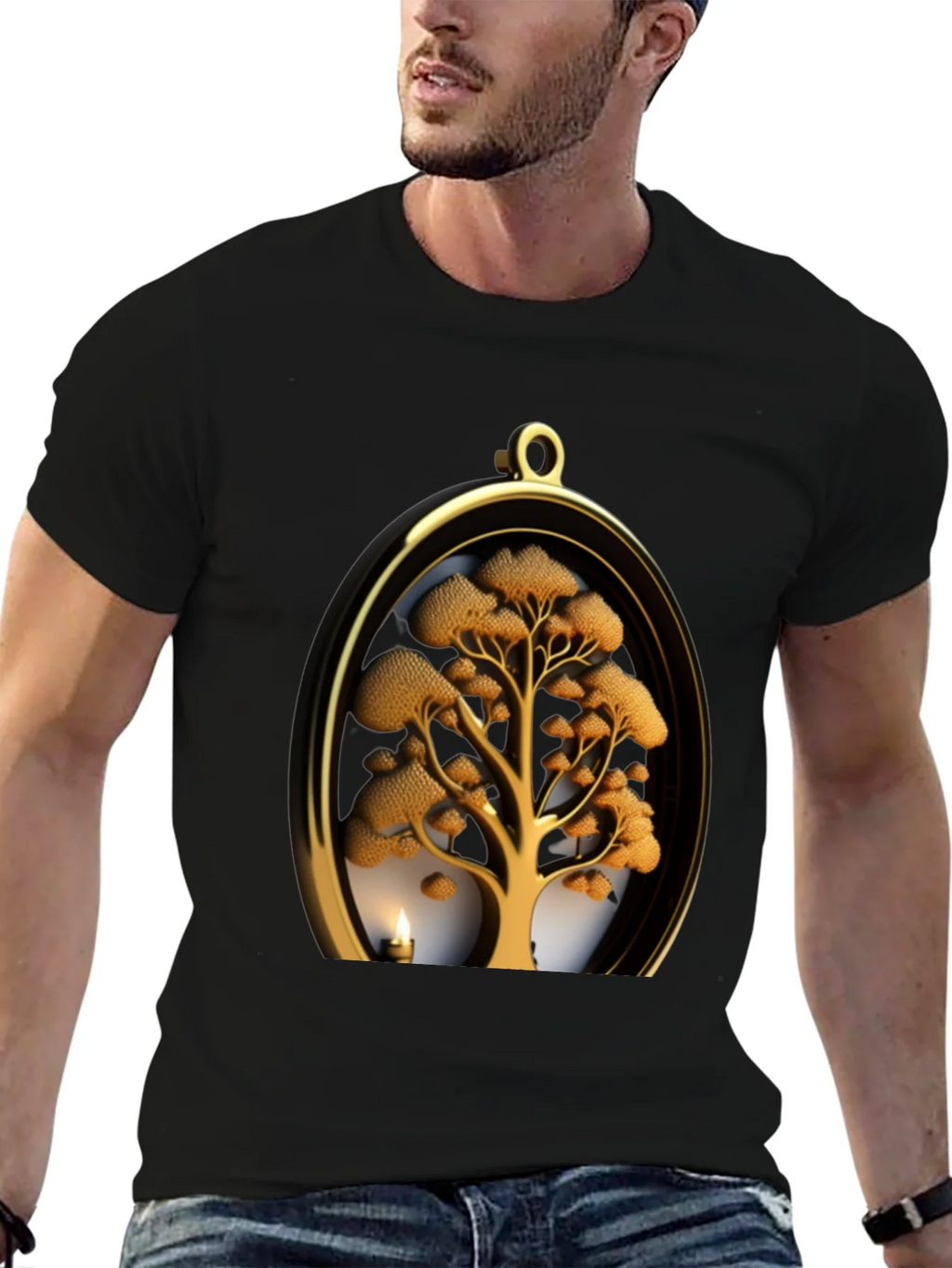 Golden Tree Pendant Graphic Black T-Shirt product image 6