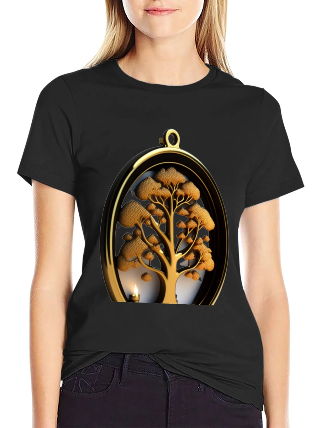 Golden Tree Pendant Graphic Black T-Shirt product image 2