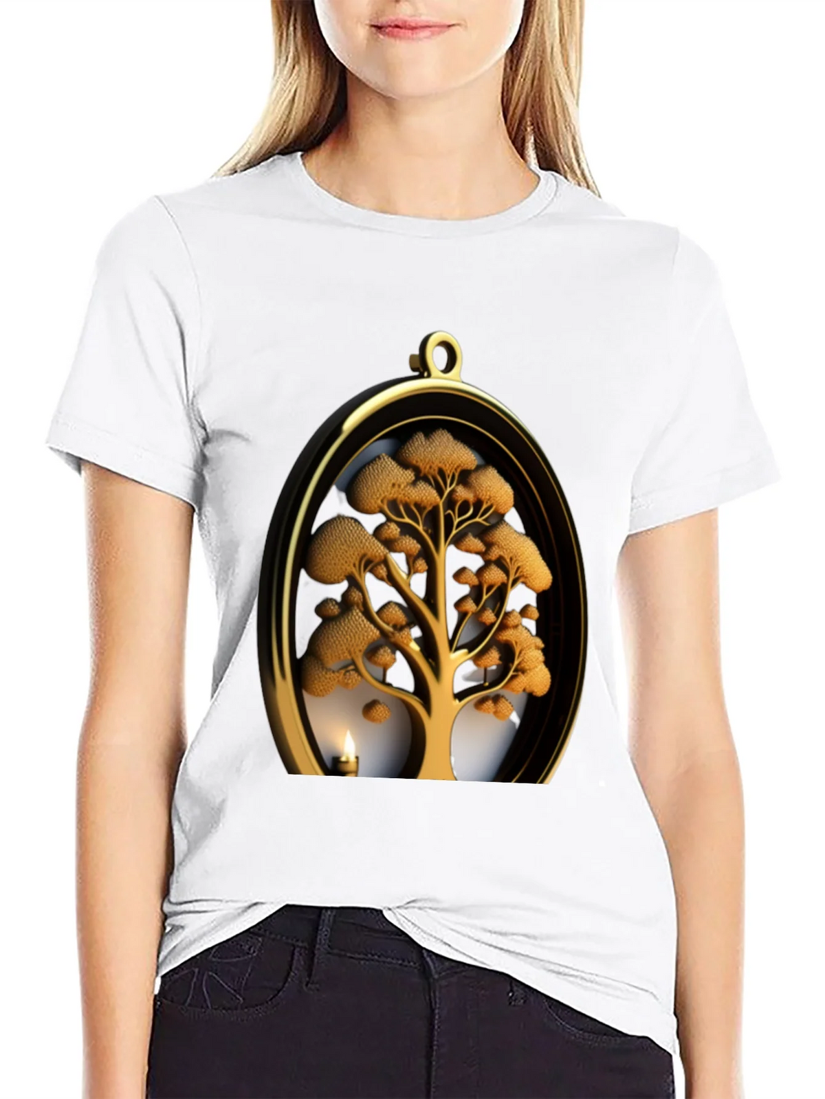Golden Tree Pendant Graphic Black T-Shirt product image 8