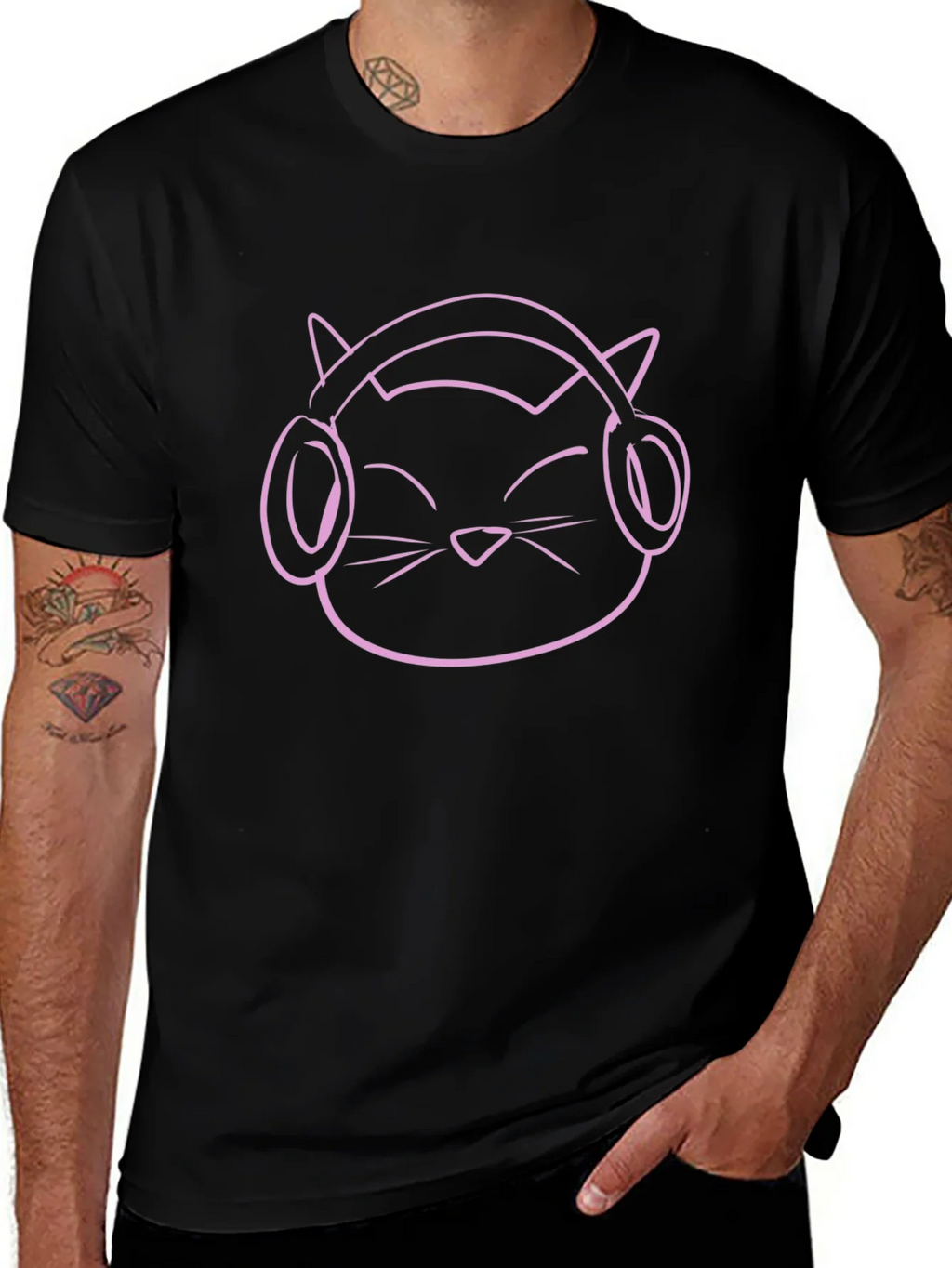 Cool Cat Headphones Graphic Tee - Black product image 1