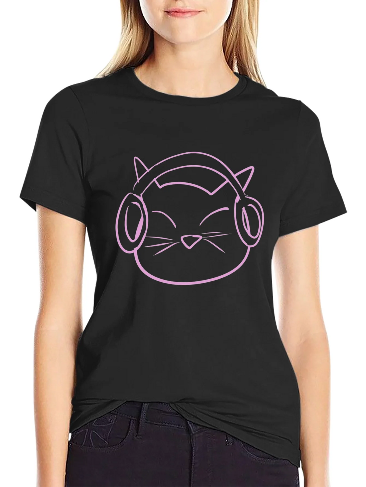 Cool Cat Headphones Graphic Tee - Black product image 2