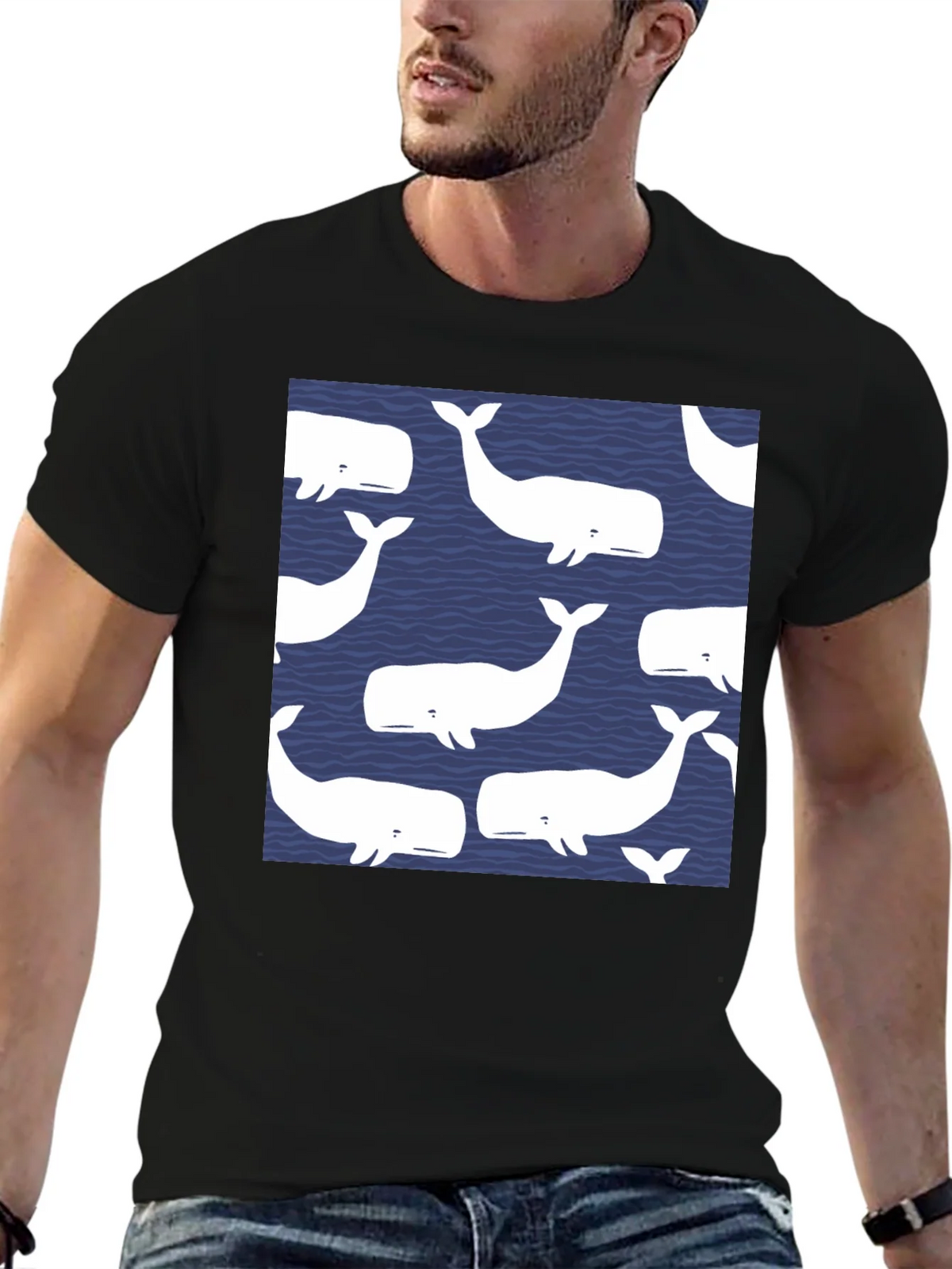Whale Pattern Black T-Shirt product image 6