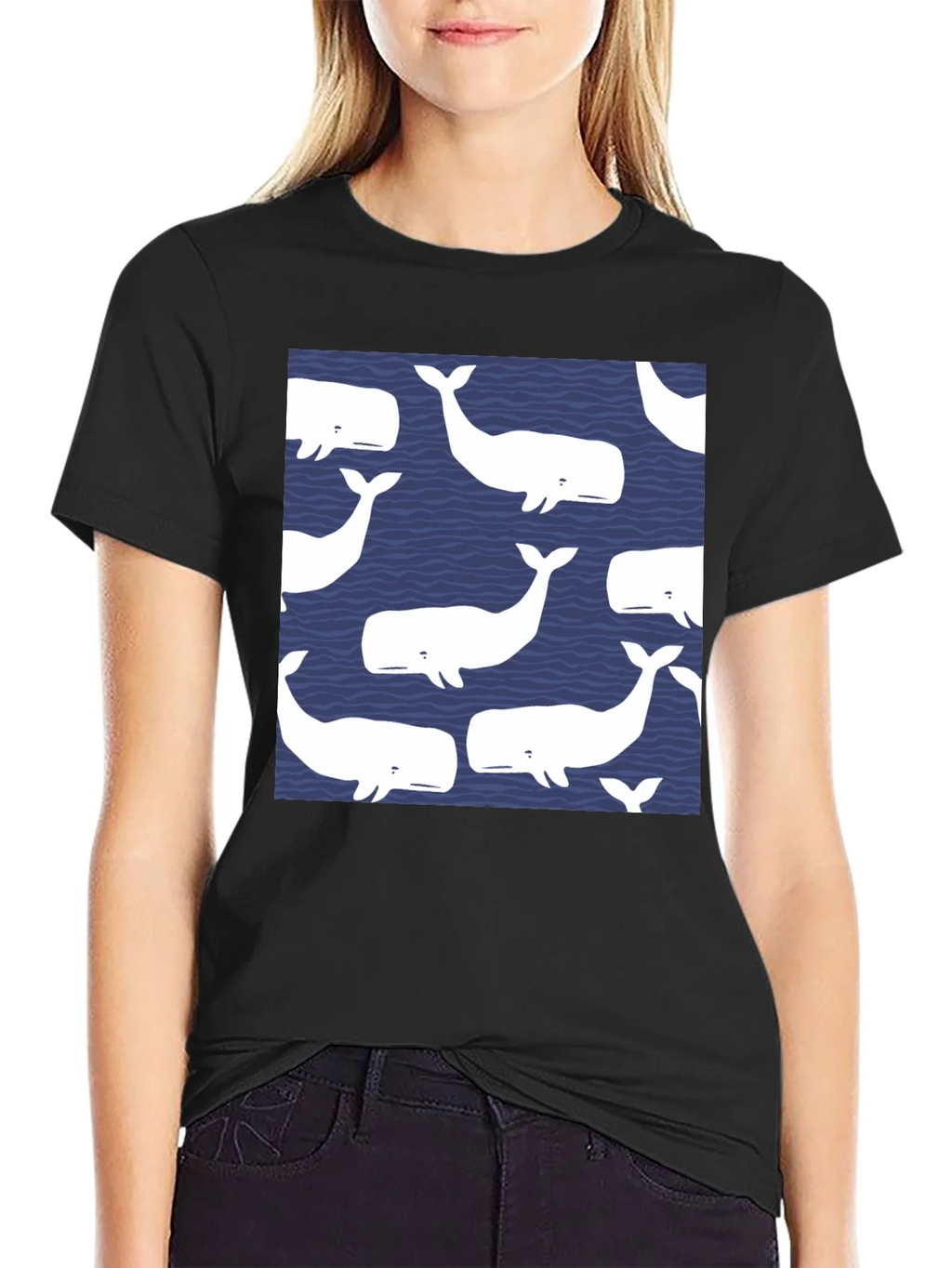 Whale Pattern Black T-Shirt product image 2