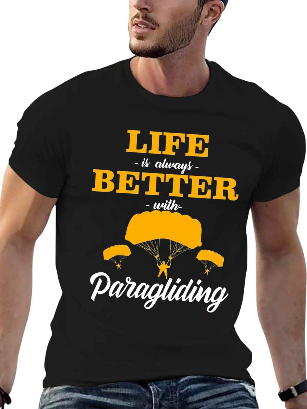 Life is Better Paragliding Black T-Shirt product image 6