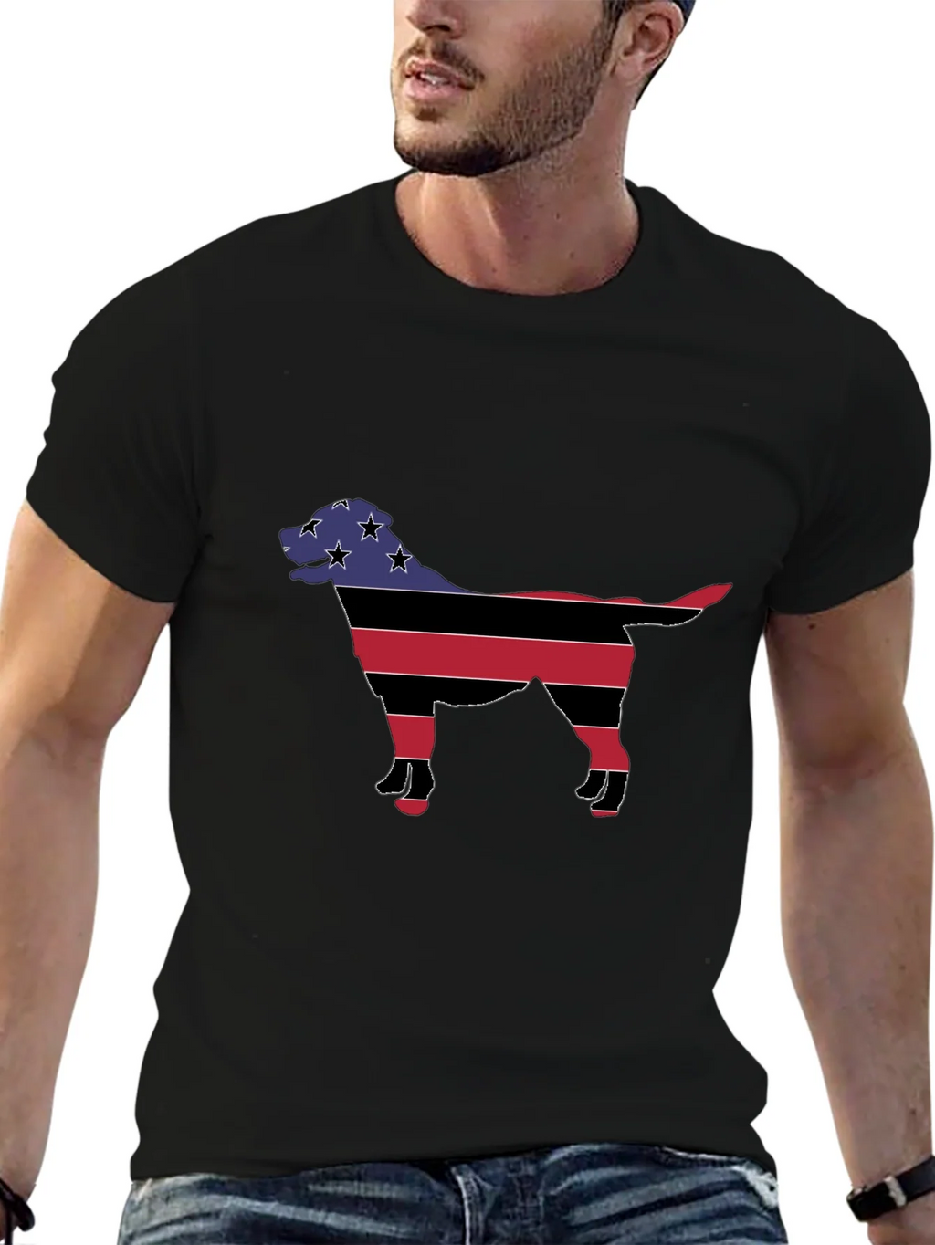 Patriotic Dog Silhouette T-Shirt - Black product image 6