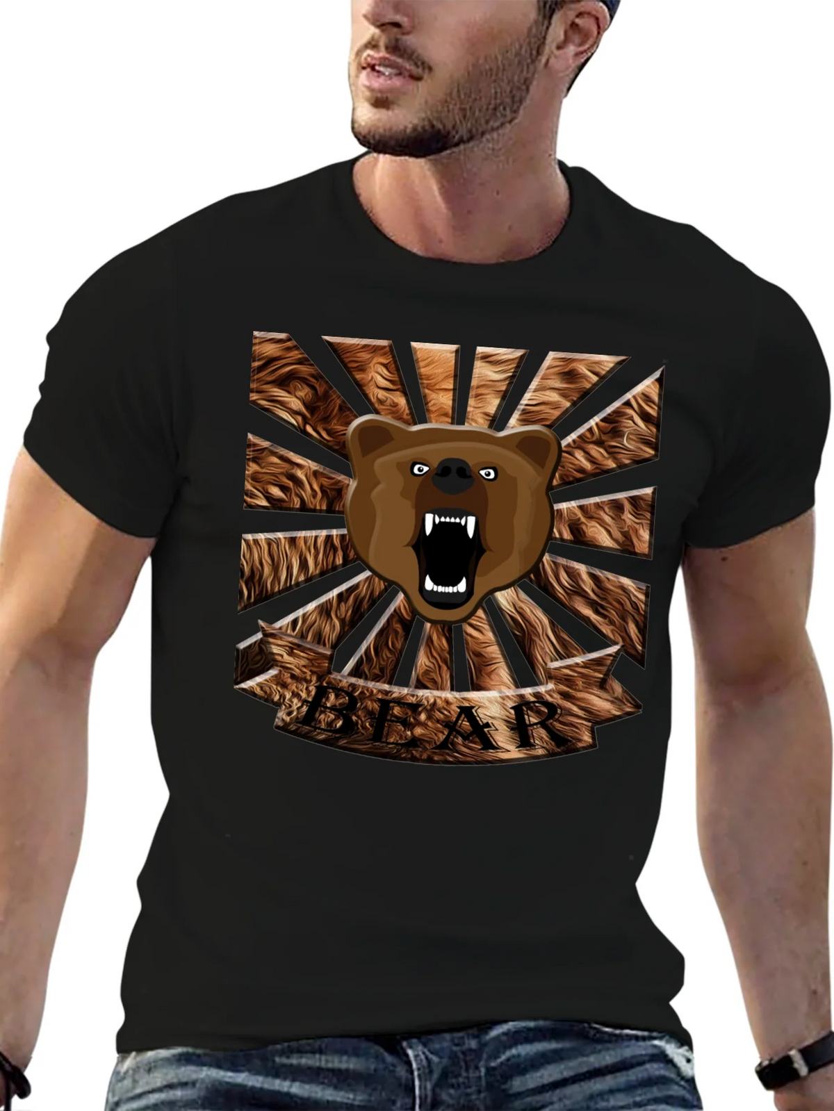 Roaring Bear Graphic T-Shirt - Mens Black Crew Neck Tee product image 6
