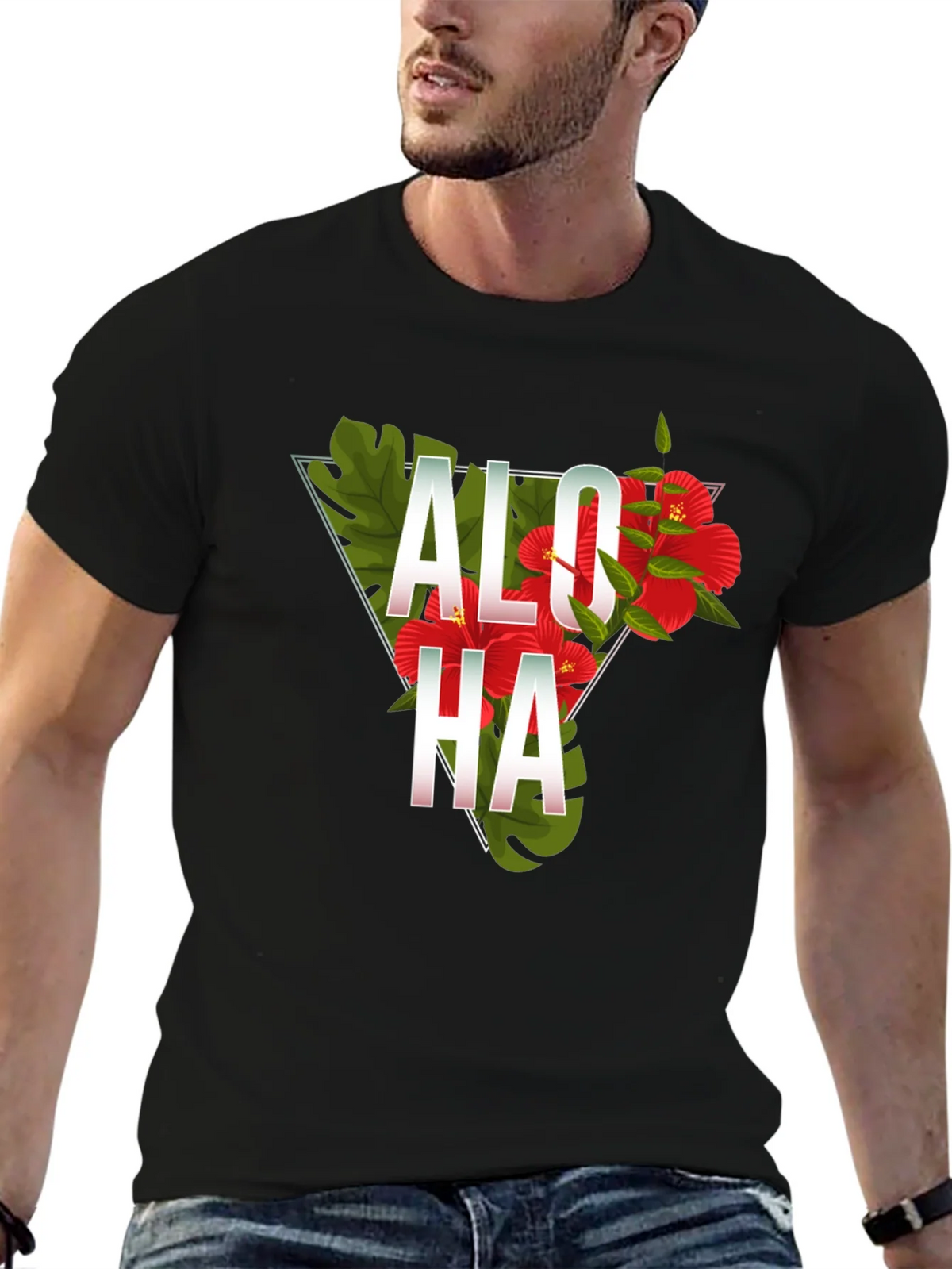 Aloha Floral Triangle Graphic Tee - Black product image 6