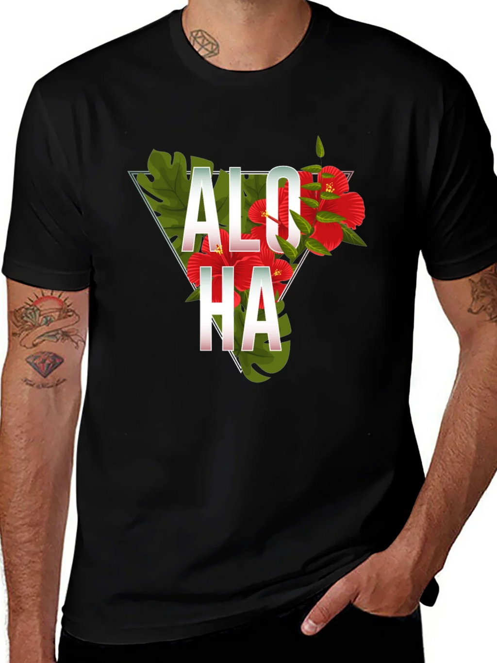Aloha Floral Triangle Graphic Tee - Black product image 1