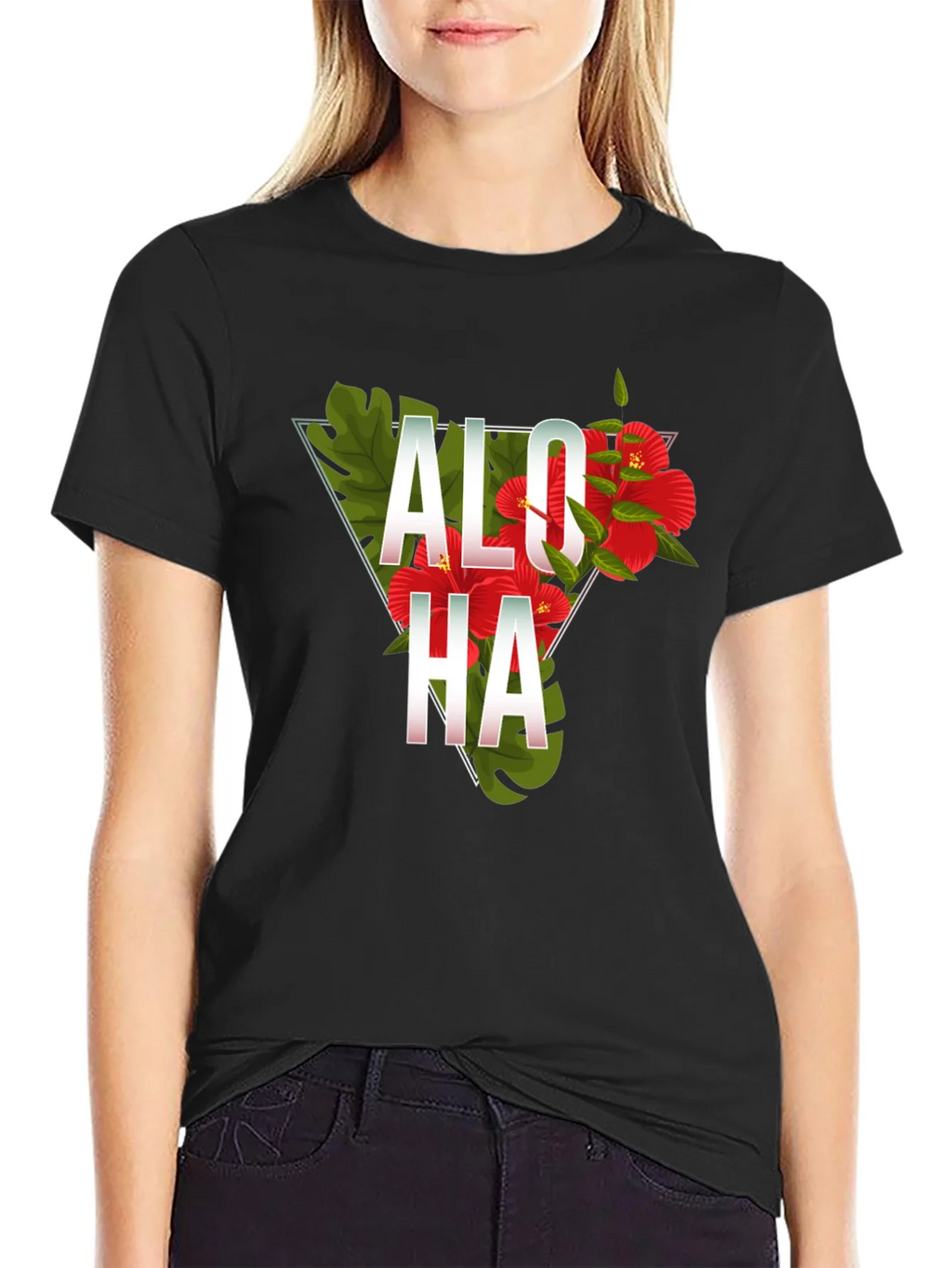 Aloha Floral Triangle Graphic Tee - Black product image 2