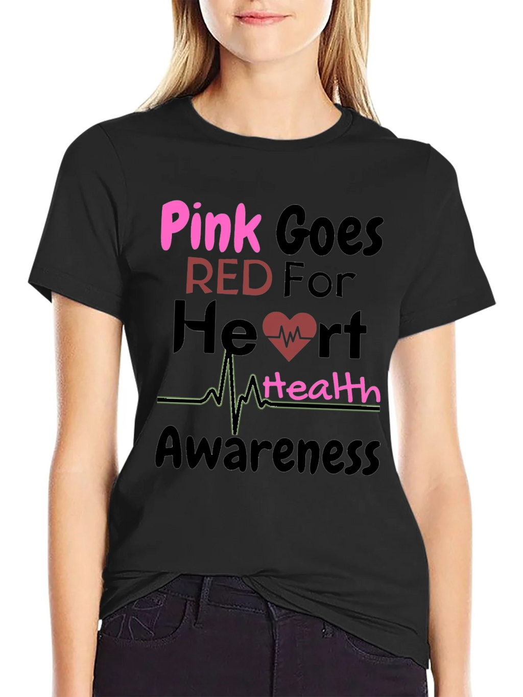 Pink Goes Red Heart Health Awareness T-Shirt product image 2