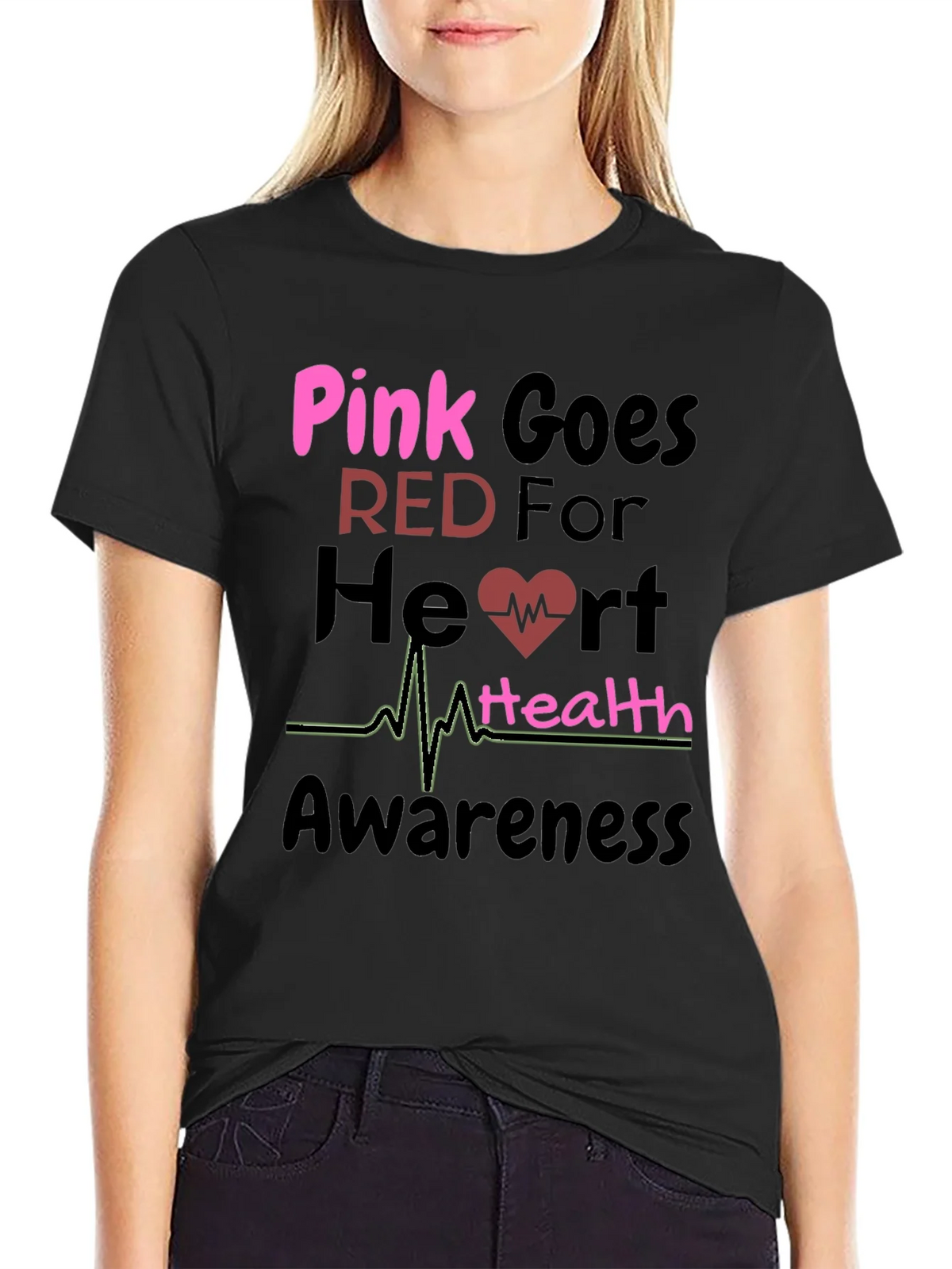 Pink Goes Red Heart Health Awareness T-Shirt product image 2