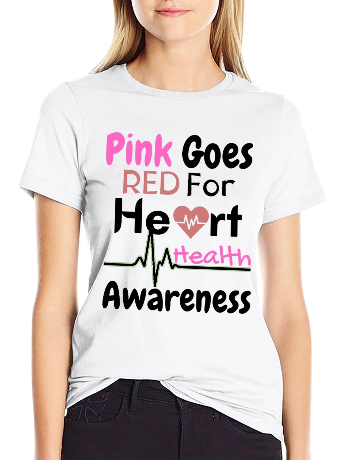 Pink Goes Red Heart Health Awareness T-Shirt product image 8