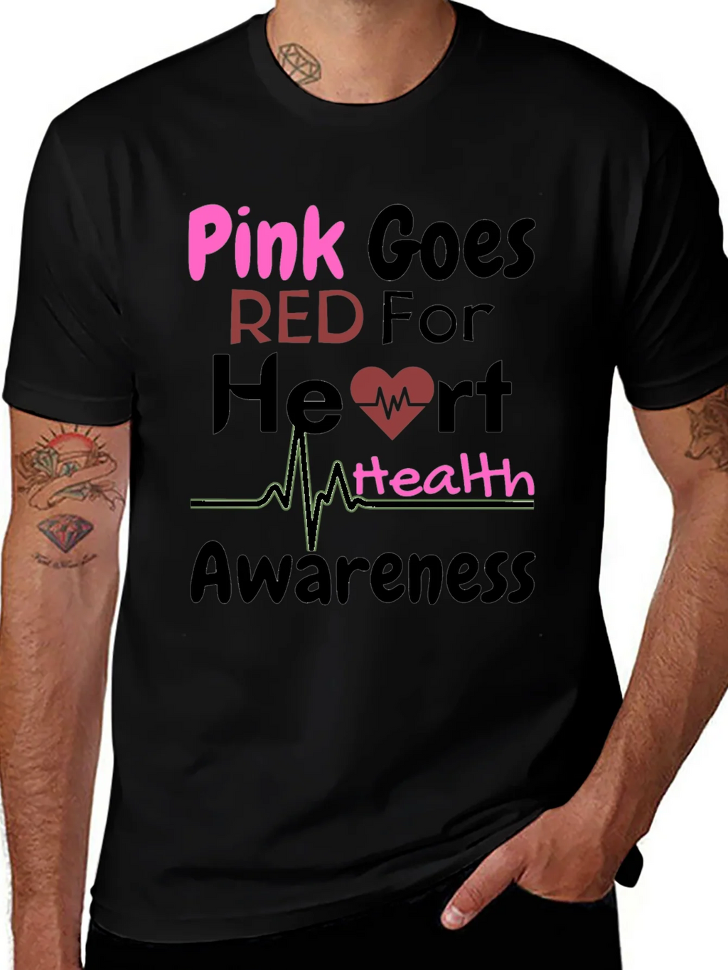 Pink Goes Red Heart Health Awareness T-Shirt product image 1