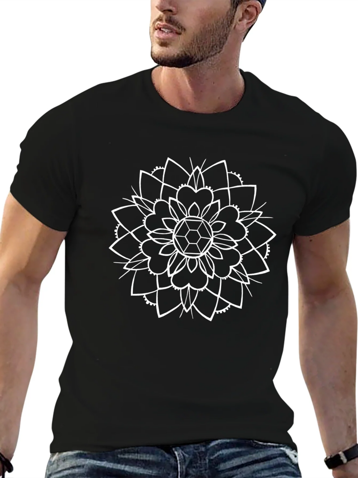 Black Tee with White Geometric Mandala Design product image 6