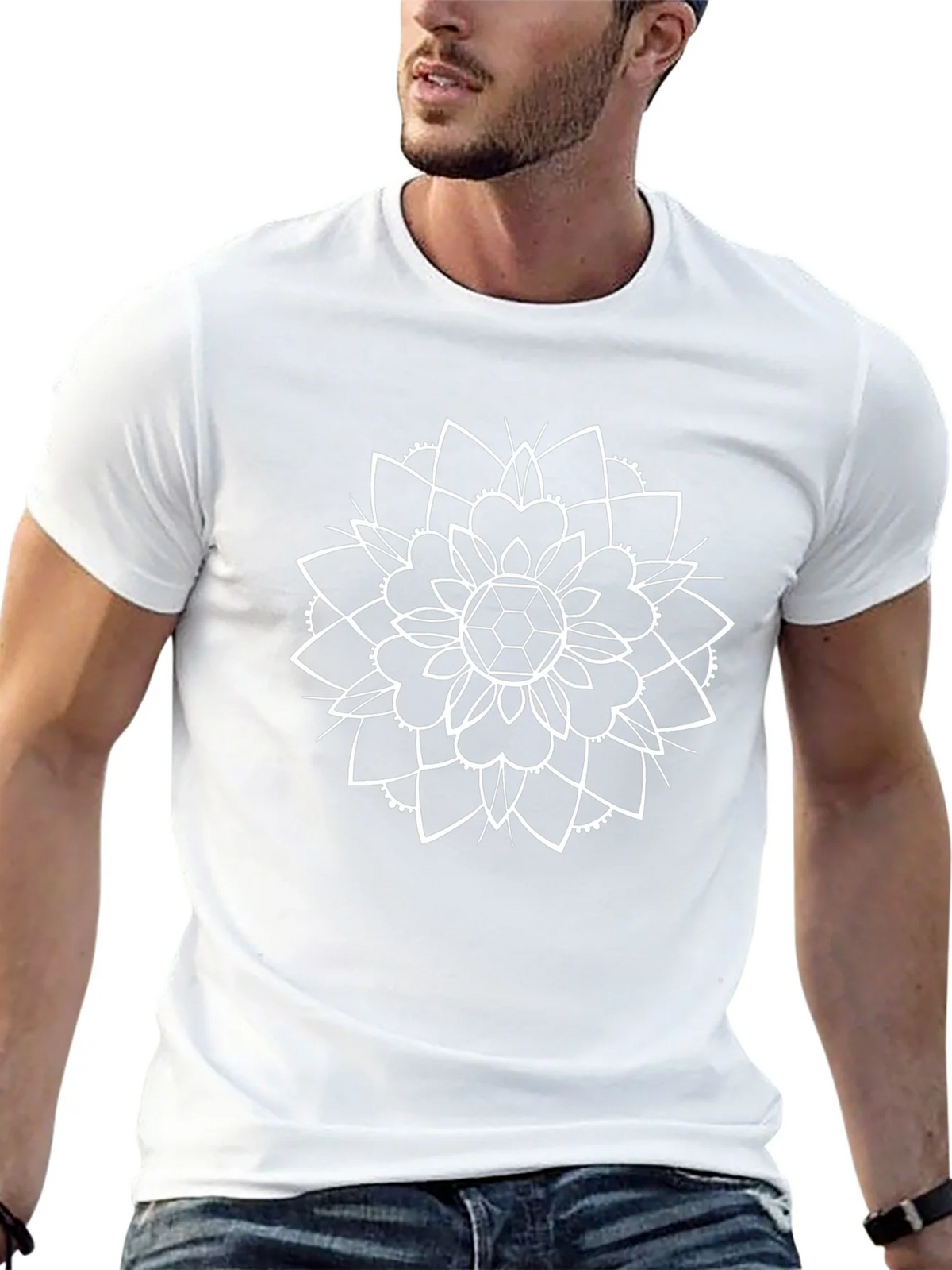 Black Tee with White Geometric Mandala Design product image 12