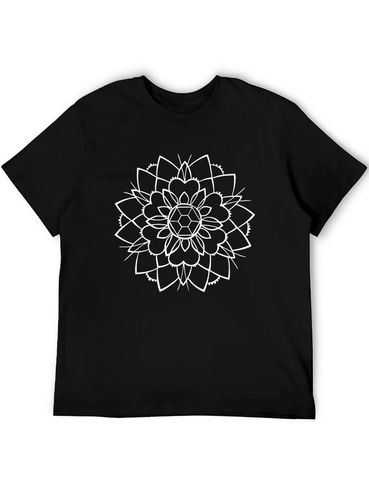 Black Tee with White Geometric Mandala Design product image 5
