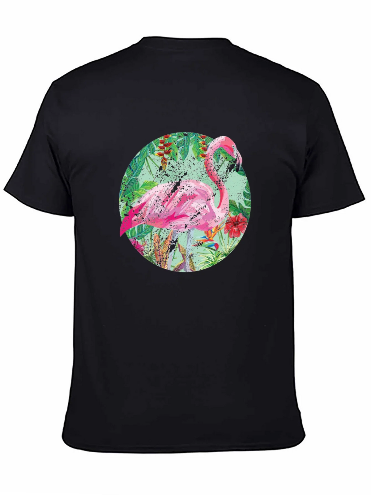 Tropical Flamingo T-Shirt - Black Cotton Tee product image 4