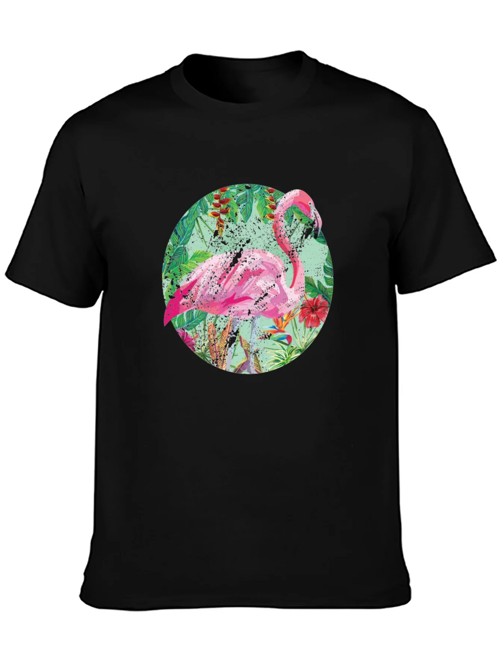 Tropical Flamingo T-Shirt - Black Cotton Tee product image 3