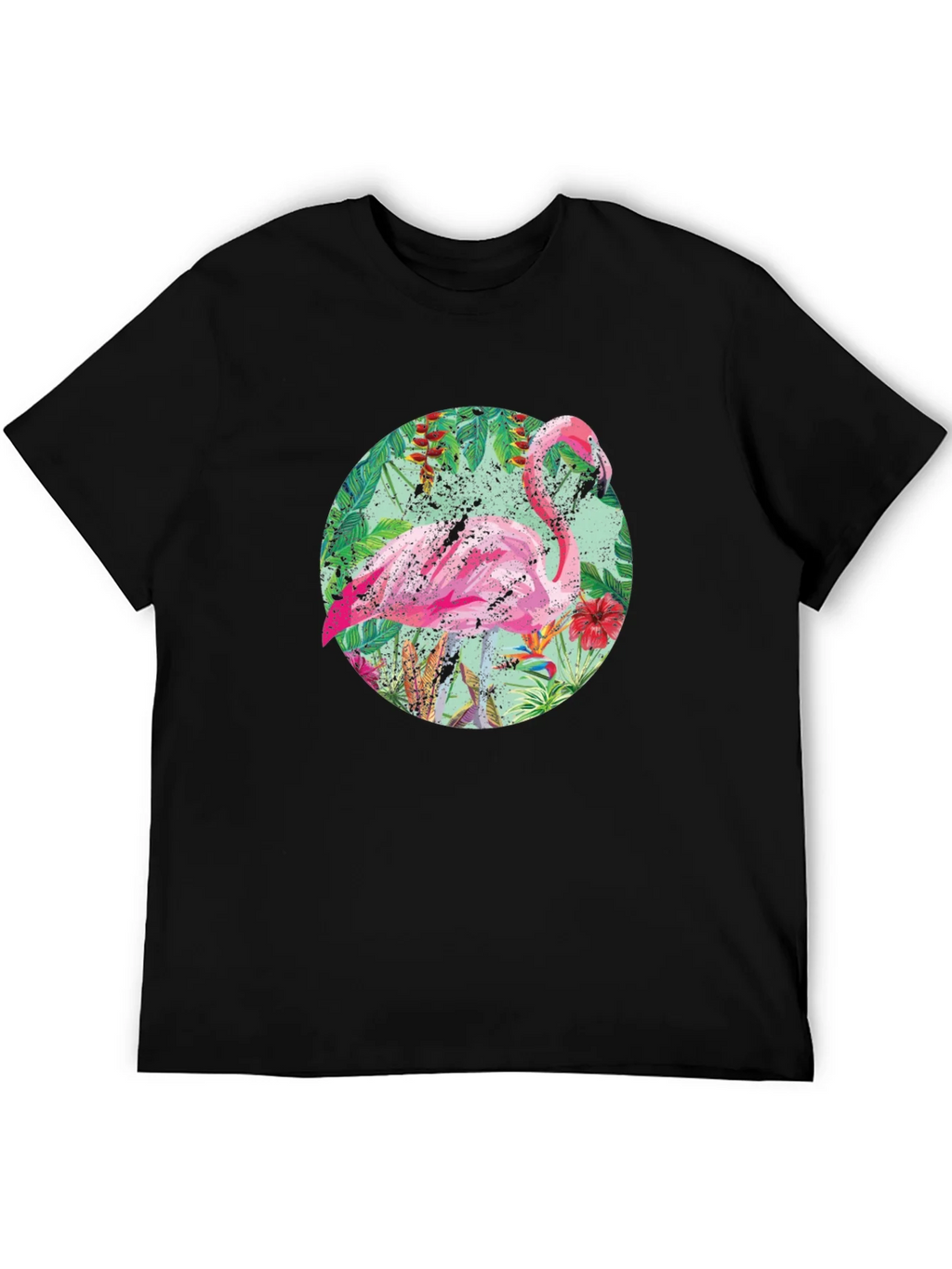 Tropical Flamingo T-Shirt - Black Cotton Tee product image 5