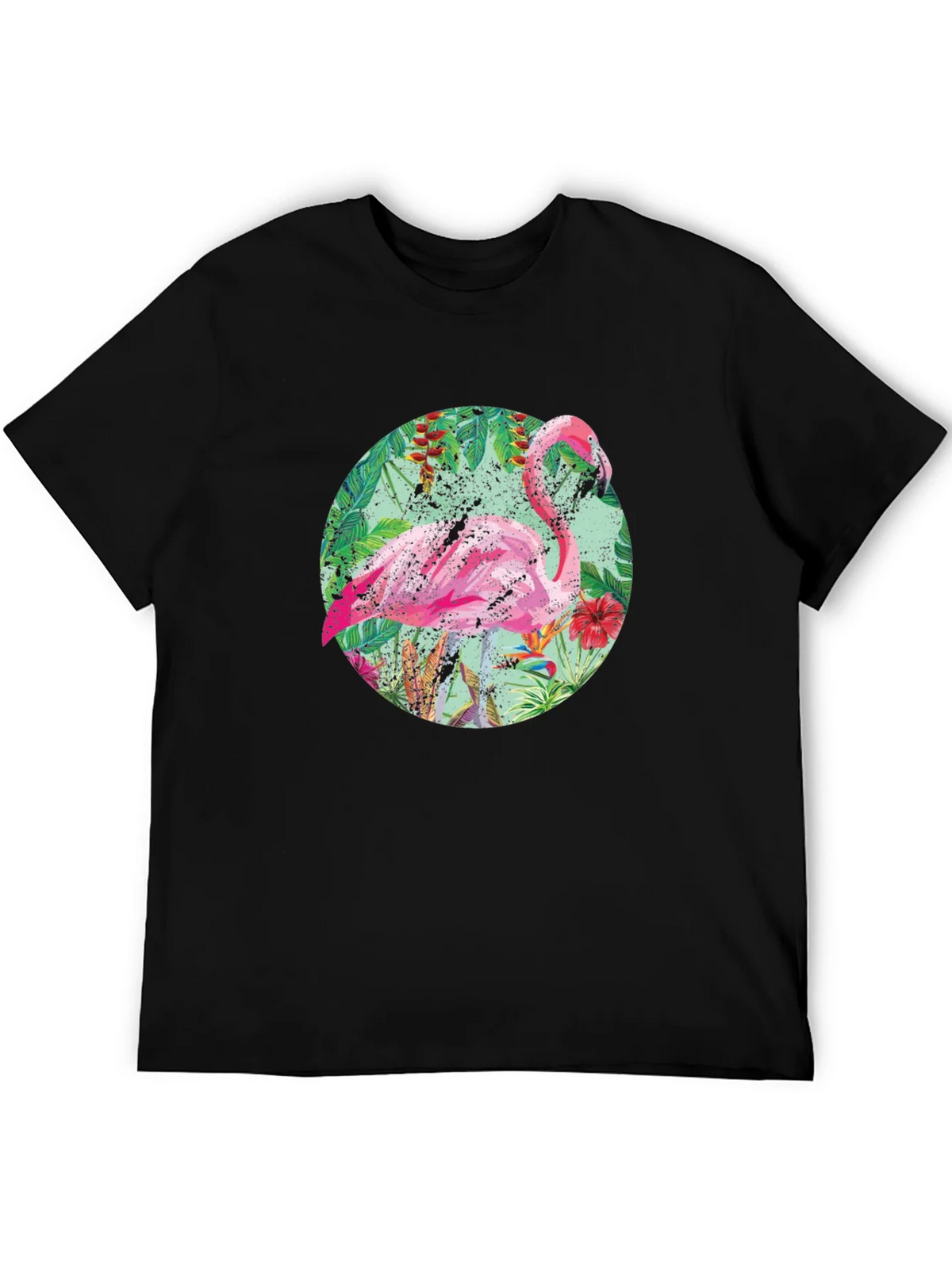 Tropical Flamingo T-Shirt - Black Cotton Tee product image 5