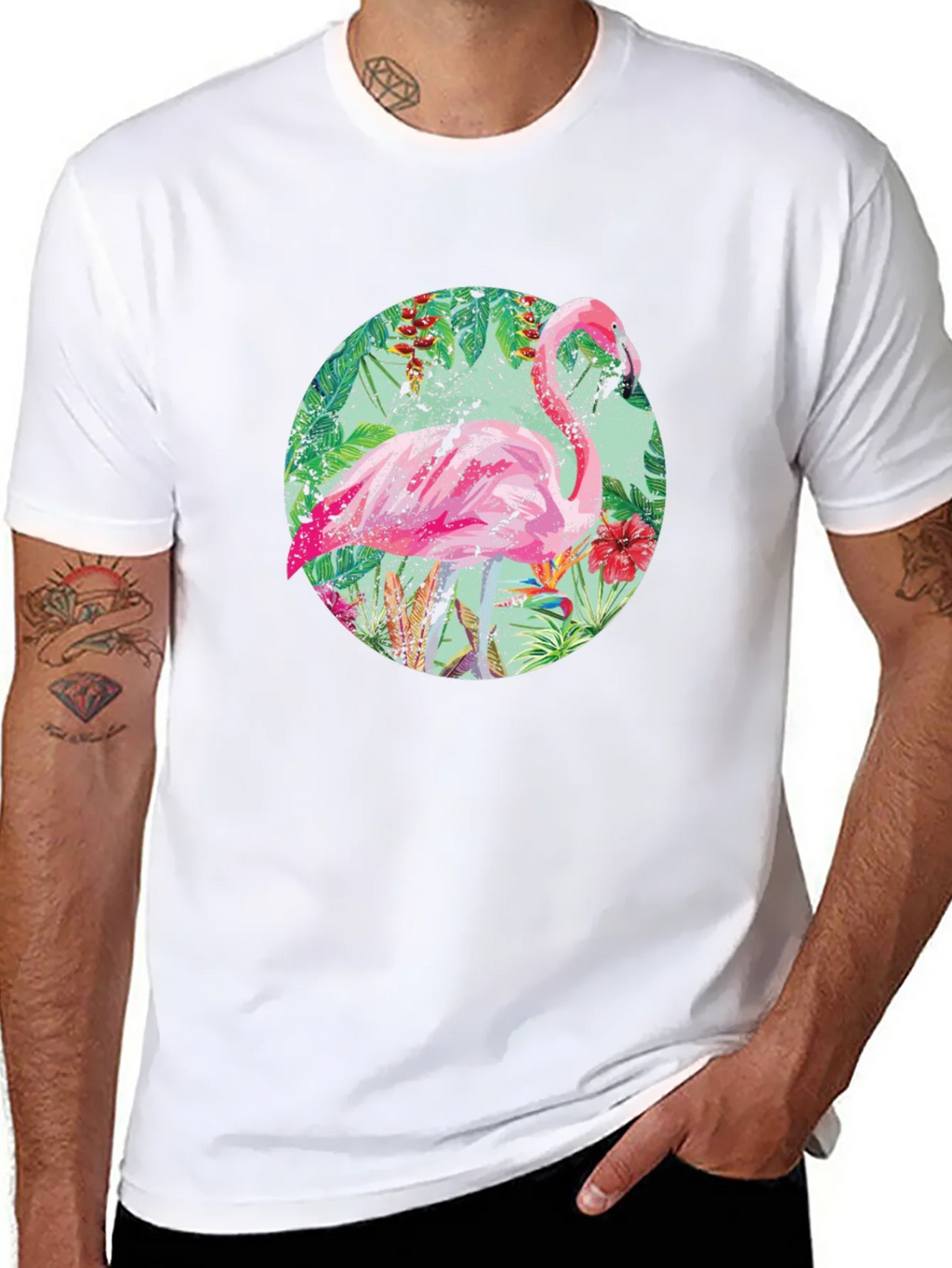 Tropical Flamingo T-Shirt - Black Cotton Tee product image 7