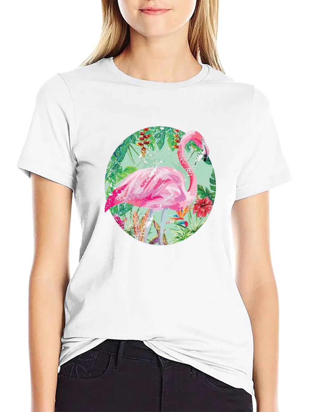 Tropical Flamingo T-Shirt - Black Cotton Tee product image 8