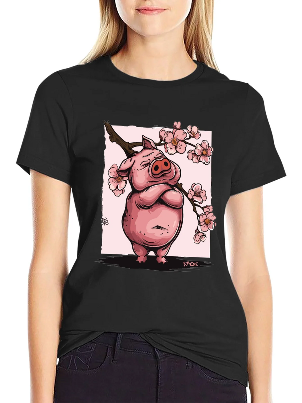Zen Pig Blossom T-Shirt - Black product image 2