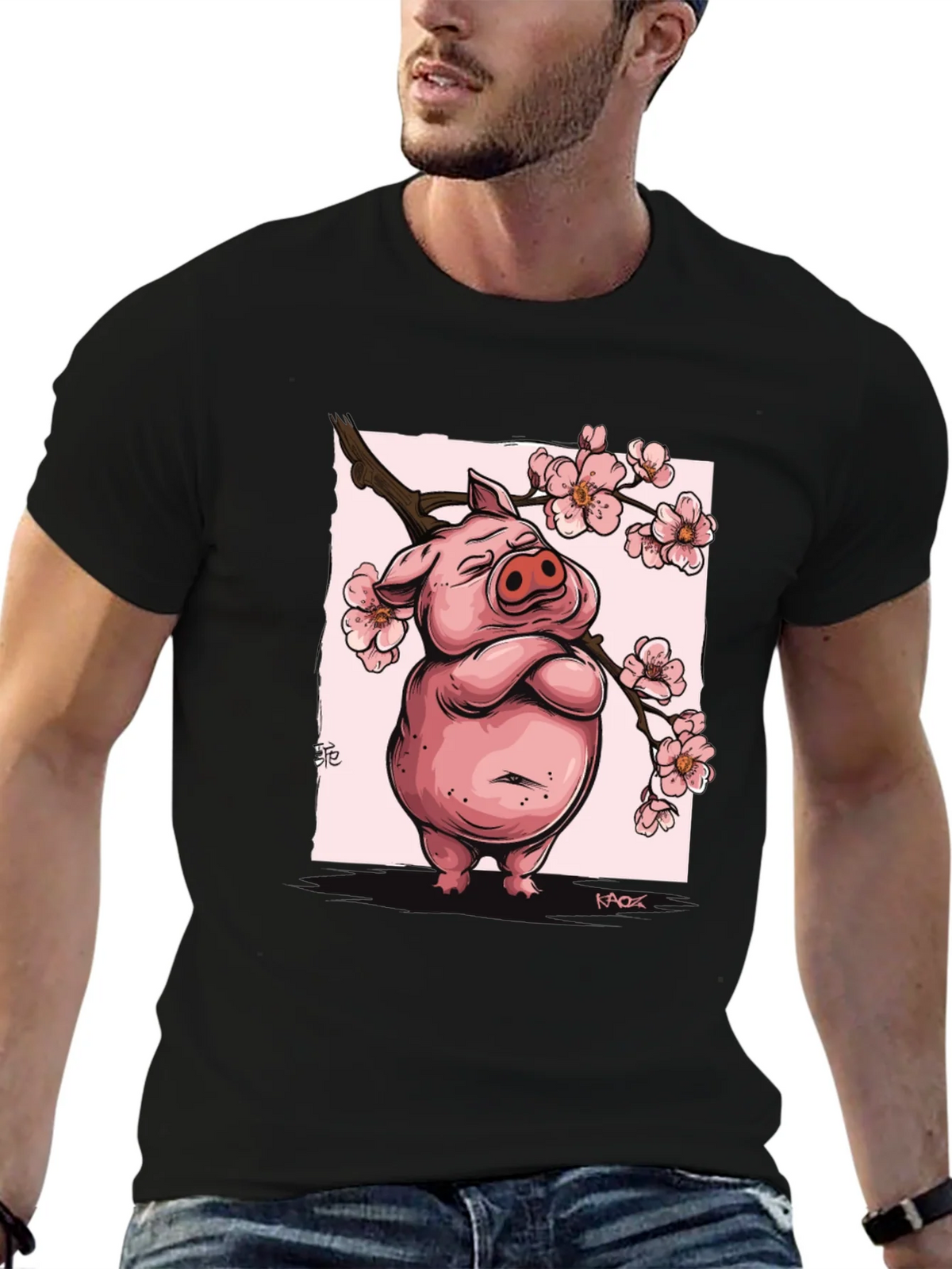 Zen Pig Blossom T-Shirt - Black product image 6