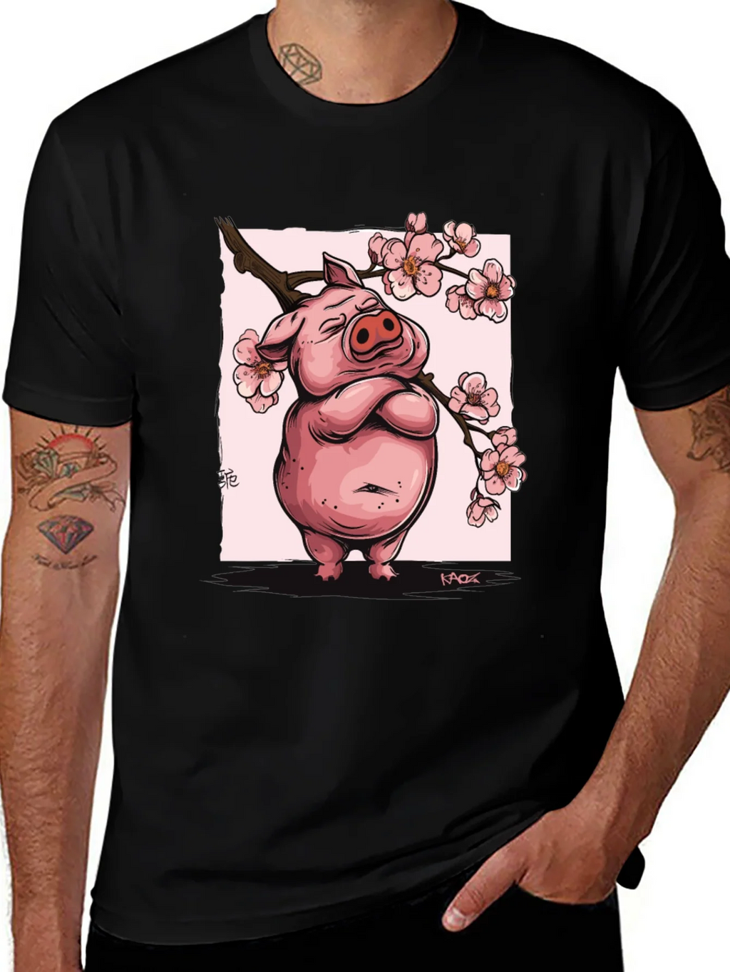 Zen Pig Blossom T-Shirt - Black product image 1