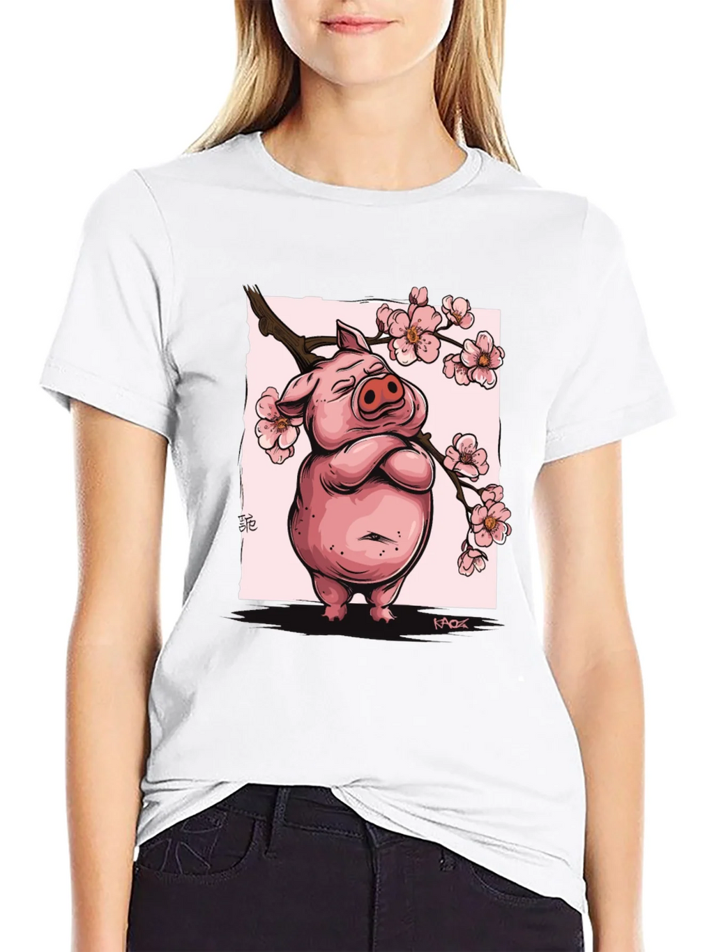 Zen Pig Blossom T-Shirt - Black product image 8