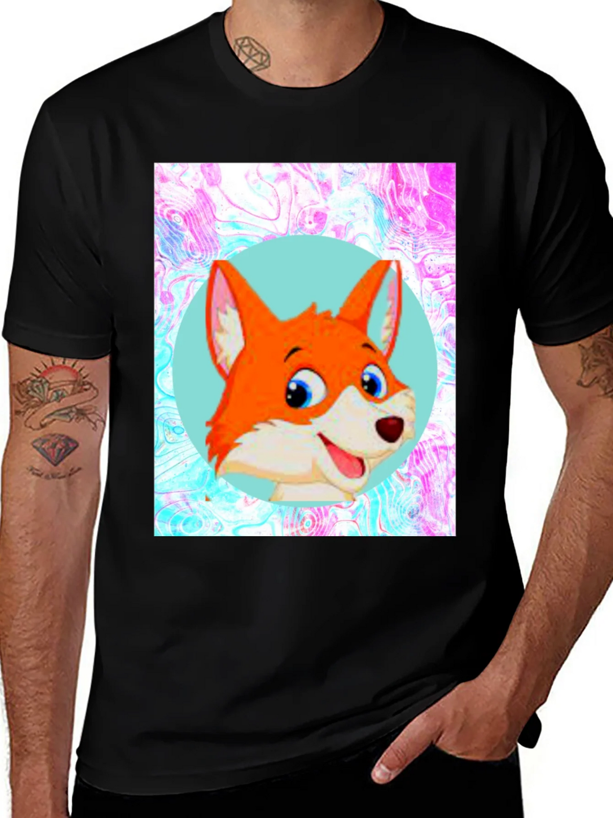 Cartoon Fox Graphic Tee - Unisex Black T-Shirt product image 1