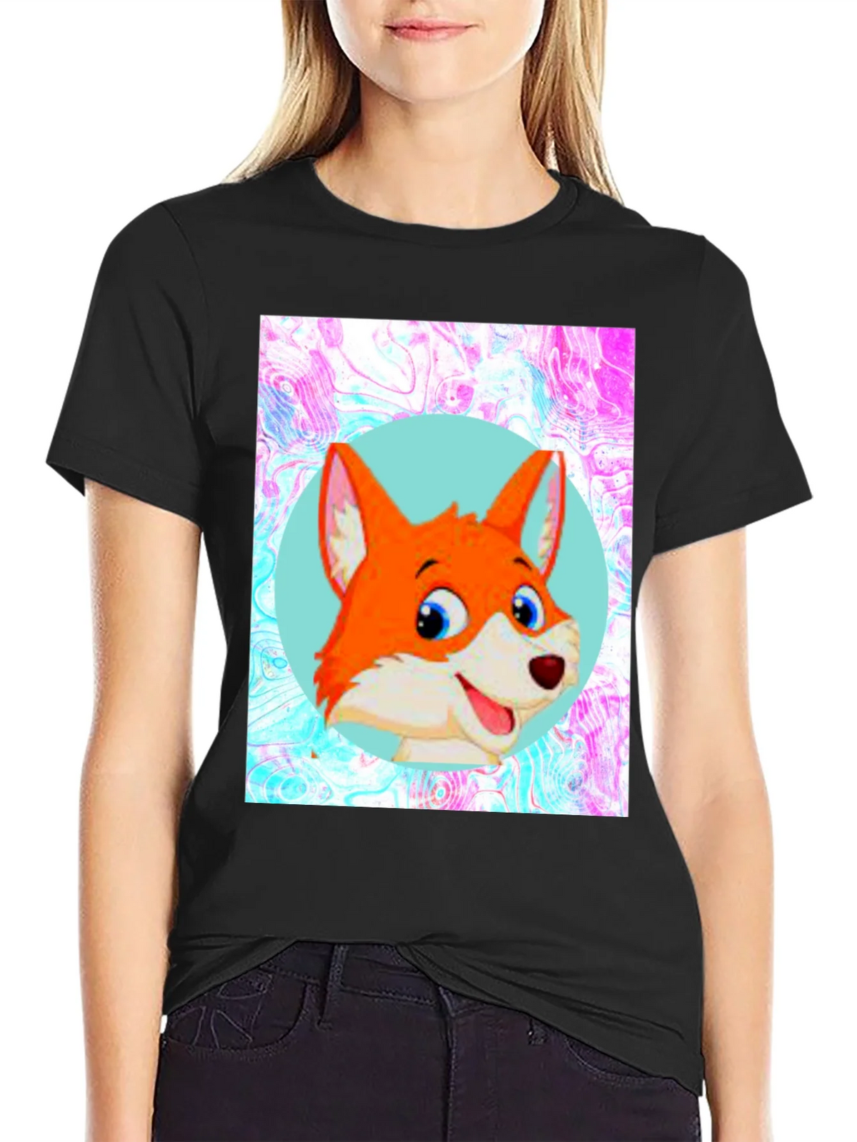 Cartoon Fox Graphic Tee - Unisex Black T-Shirt product image 2