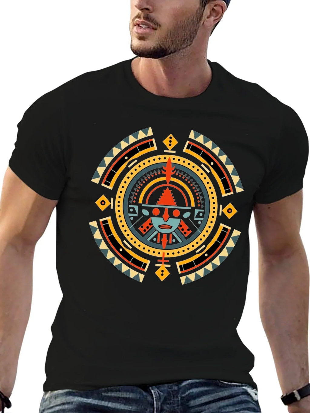 Aztec Sun Graphic T-Shirt - Black product image 6