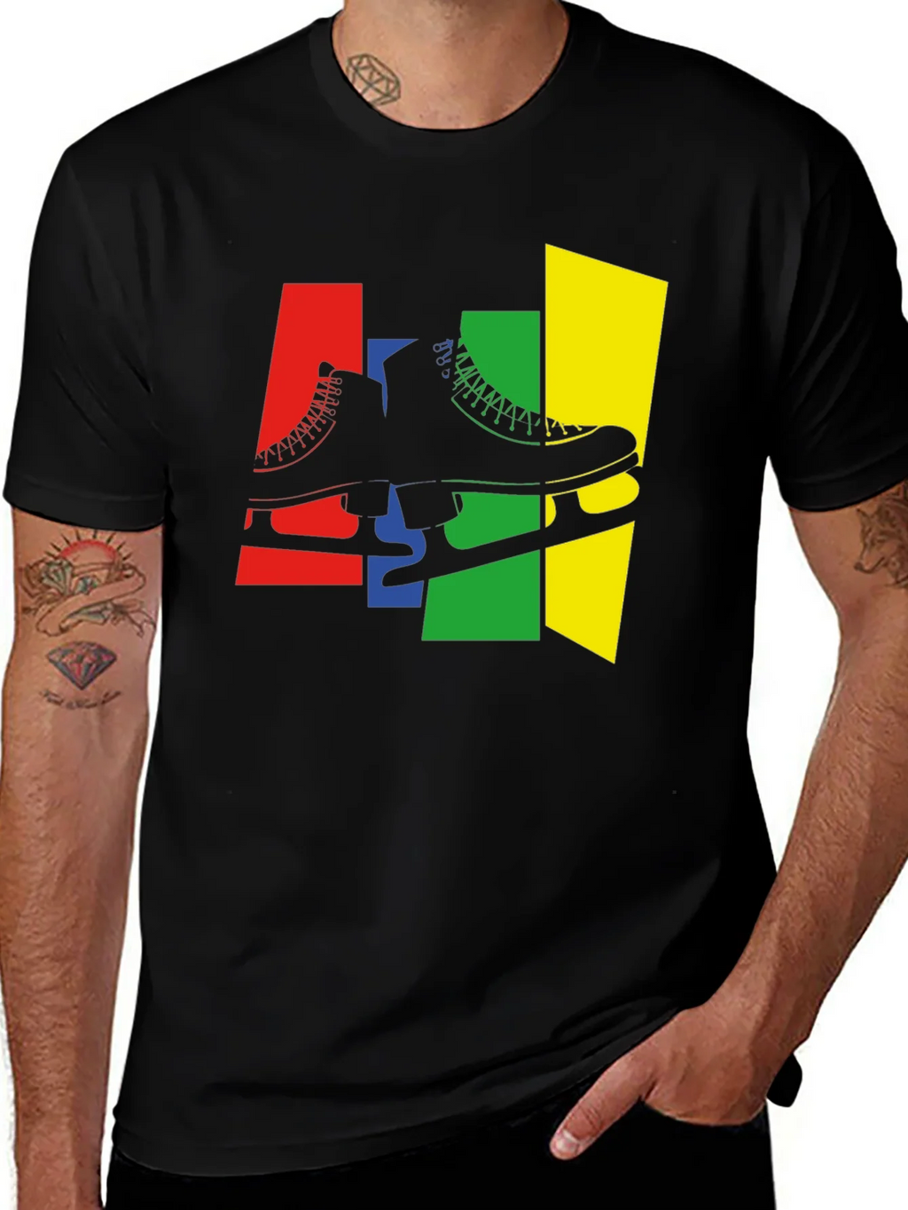 Retro Skates T-Shirt - Black Cotton Graphic Tee product image 1