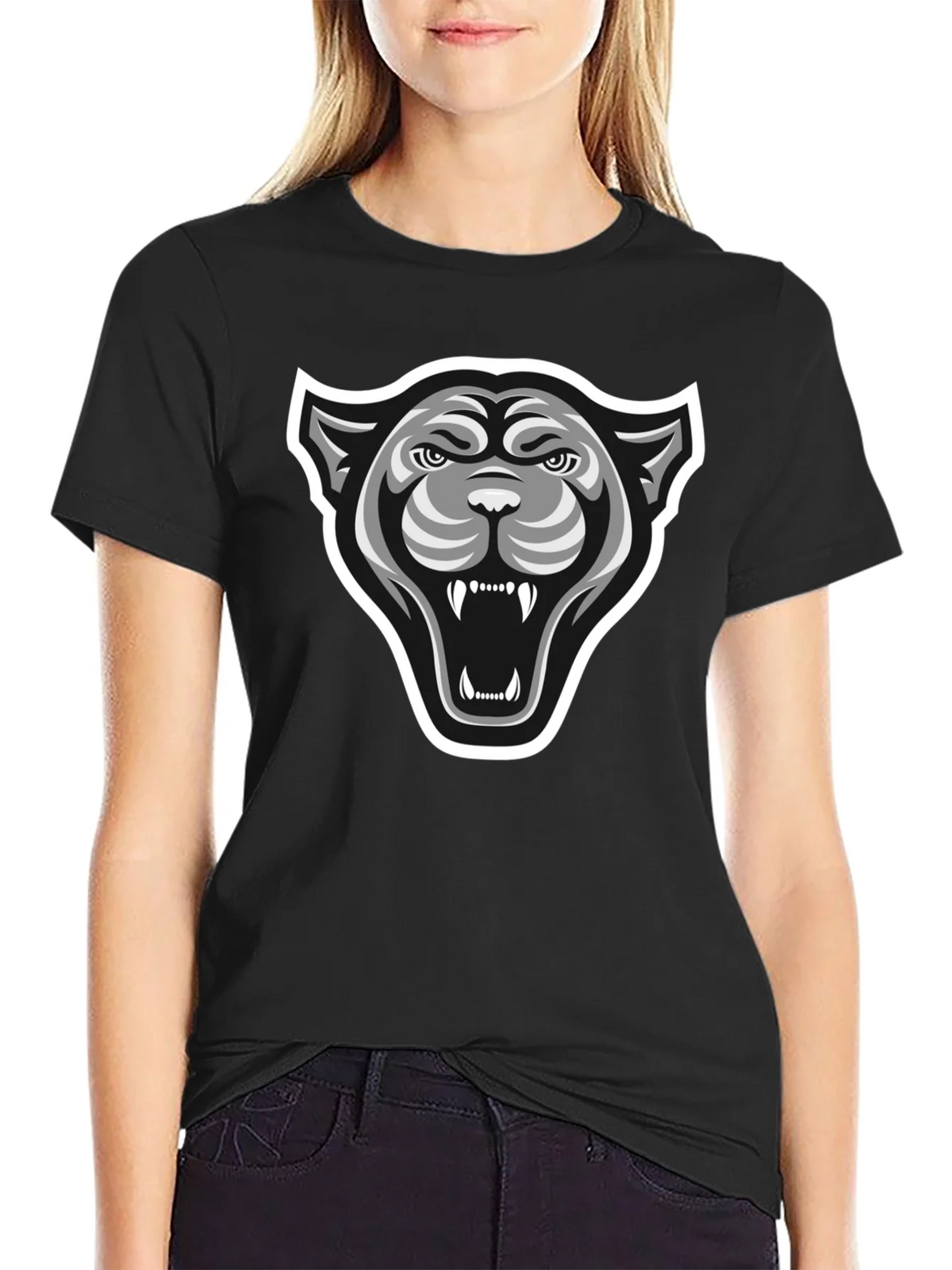 Mens Black T-Shirt with Bold Panther Graphic product image 1