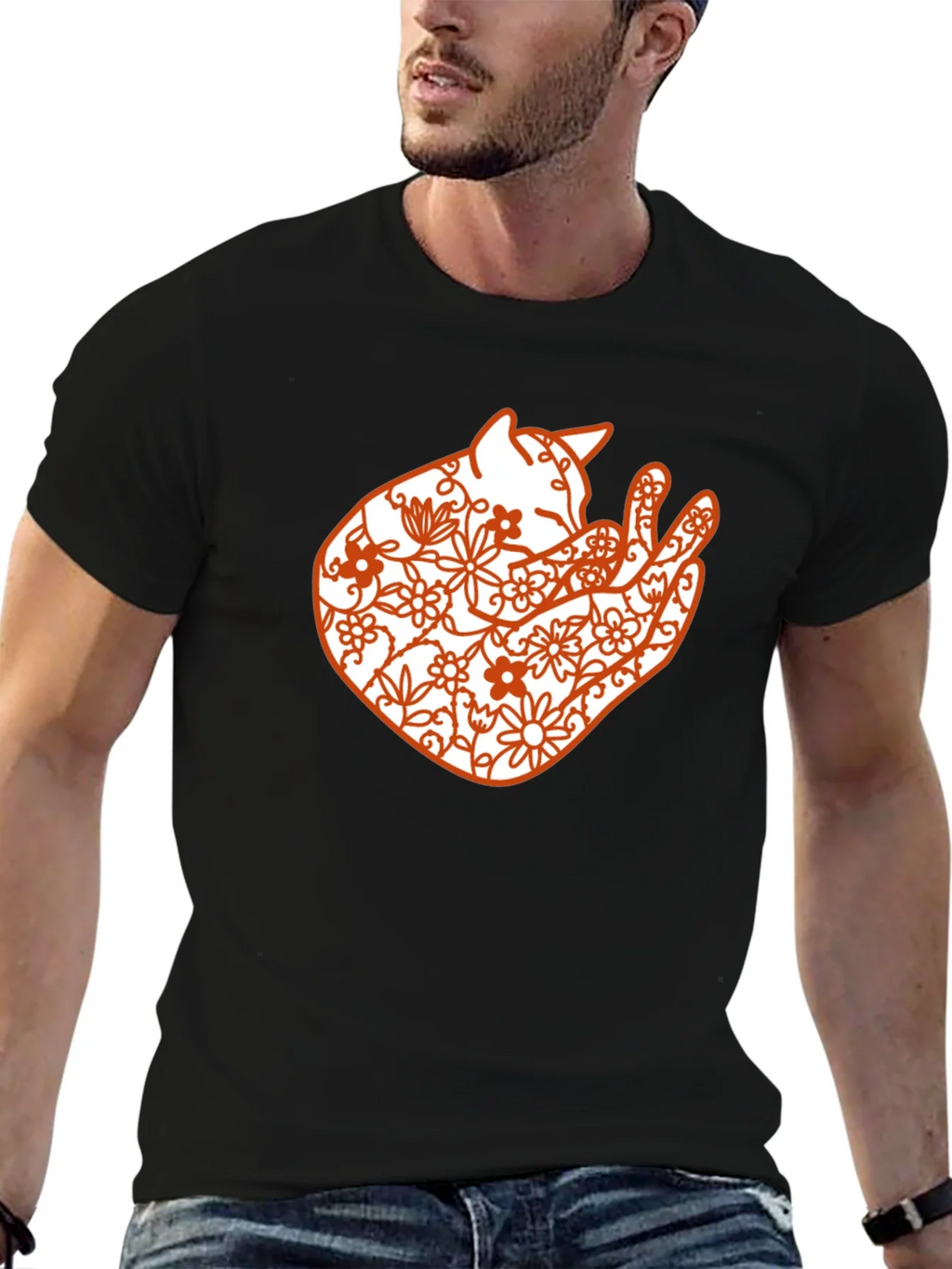 Floral Cat Graphic Tee - Black Comfort Fit product image 6