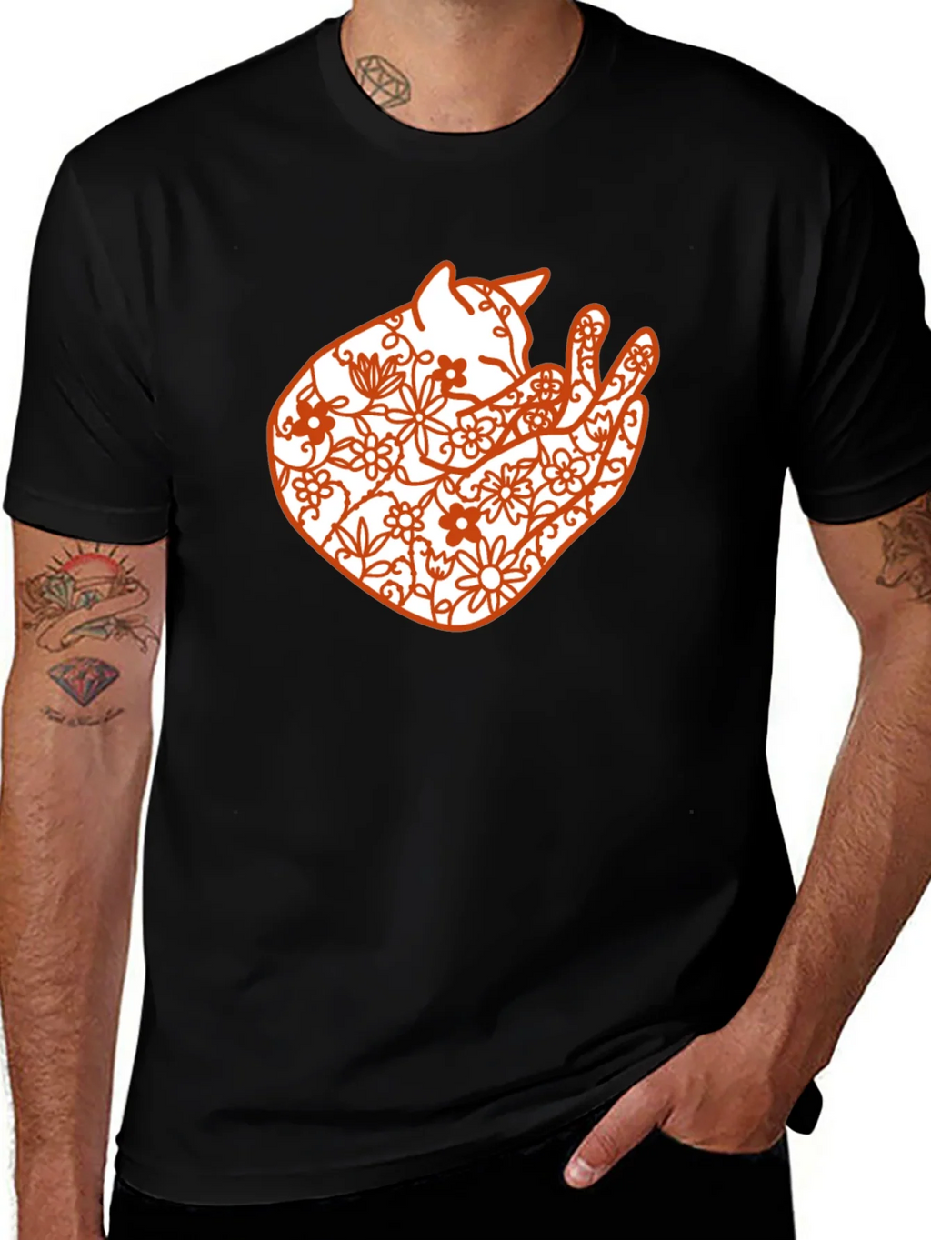 Floral Cat Graphic Tee - Black Comfort Fit product image 1