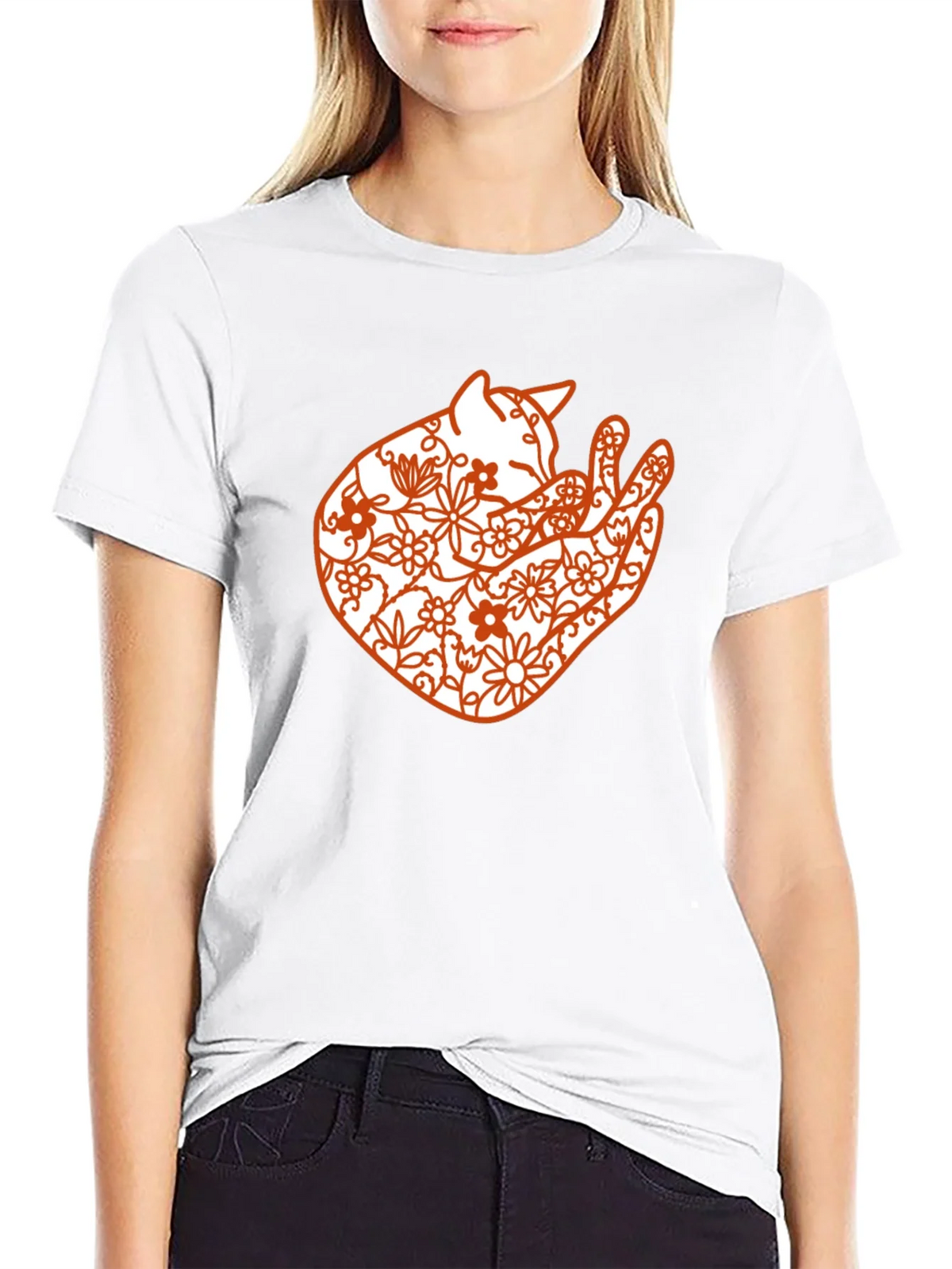 Floral Cat Graphic Tee - Black Comfort Fit product image 7