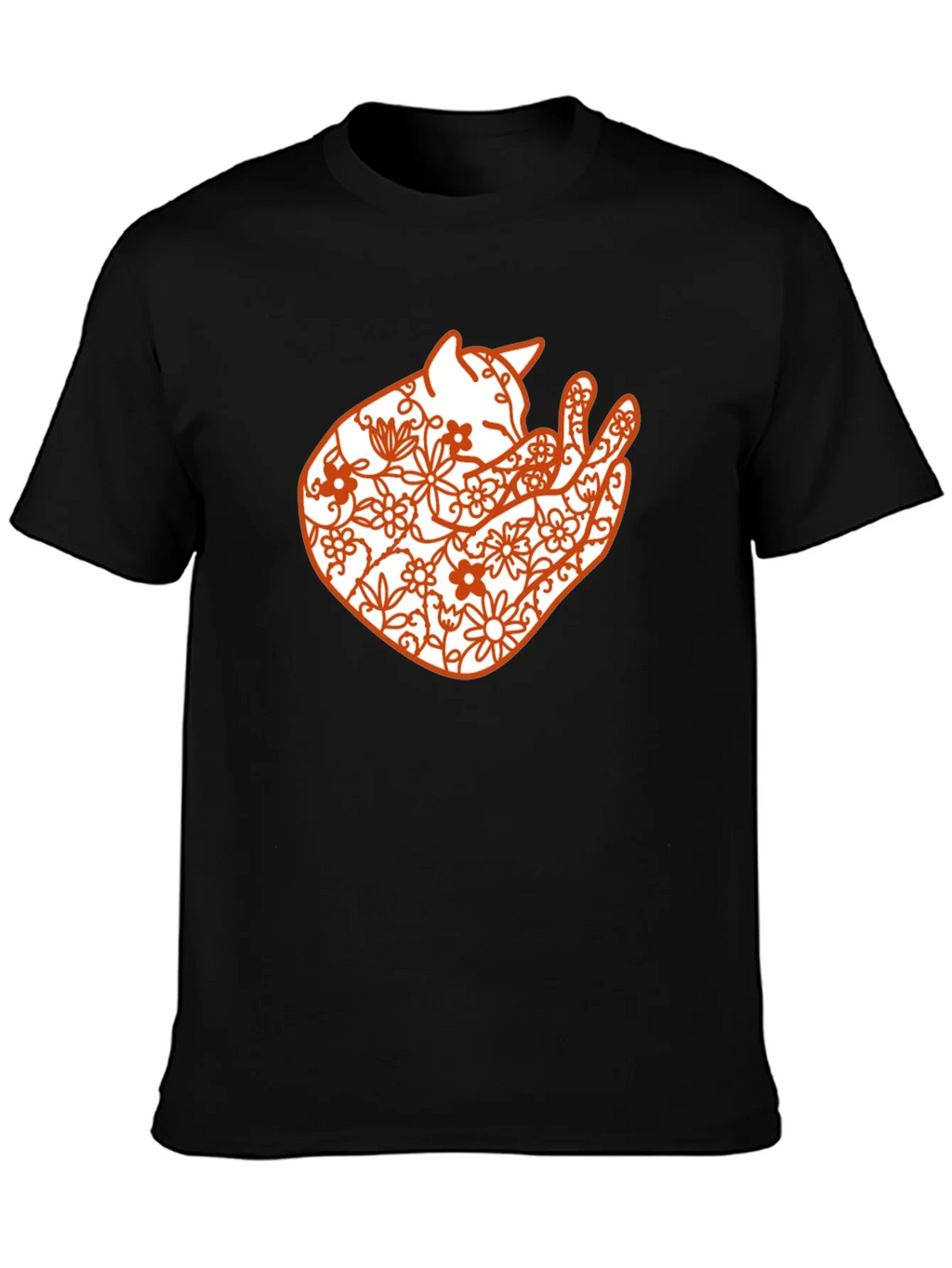 Floral Cat Graphic Tee - Black Comfort Fit product image 3
