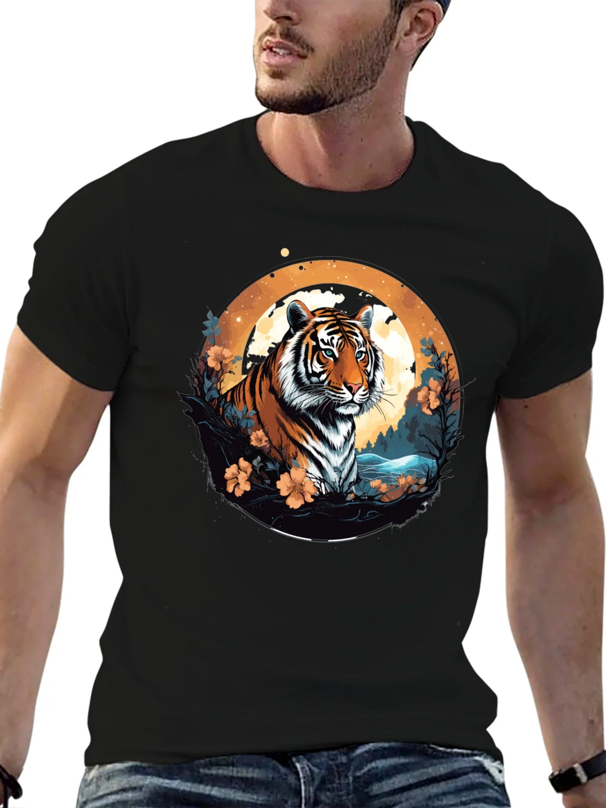 Tiger Graphic Tee - Black Cotton Blend T-Shirt product image 6