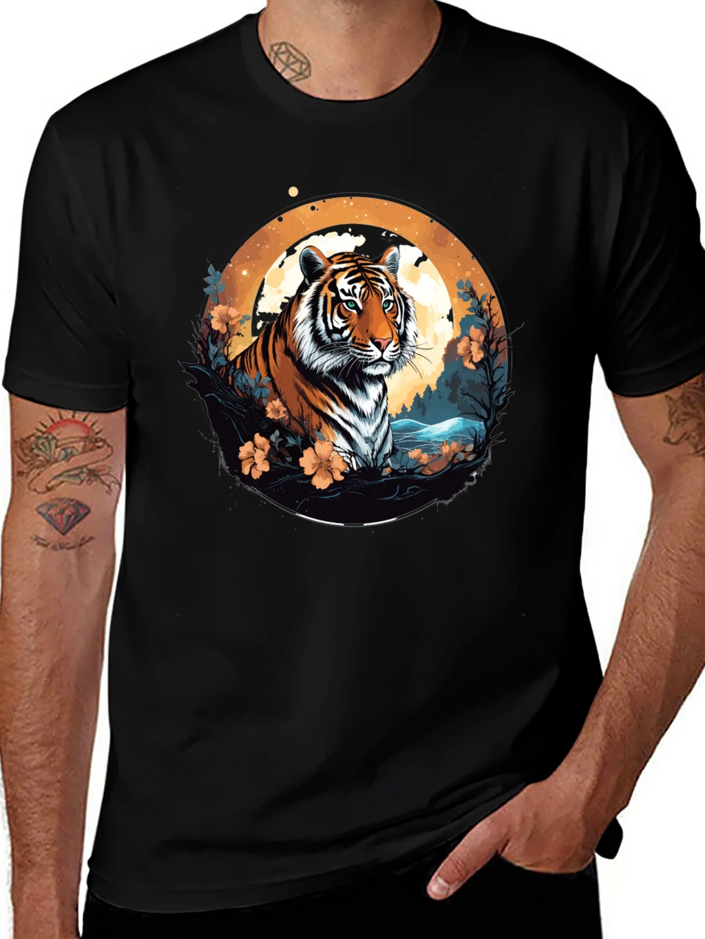 Tiger Graphic Tee - Black Cotton Blend T-Shirt product image 1